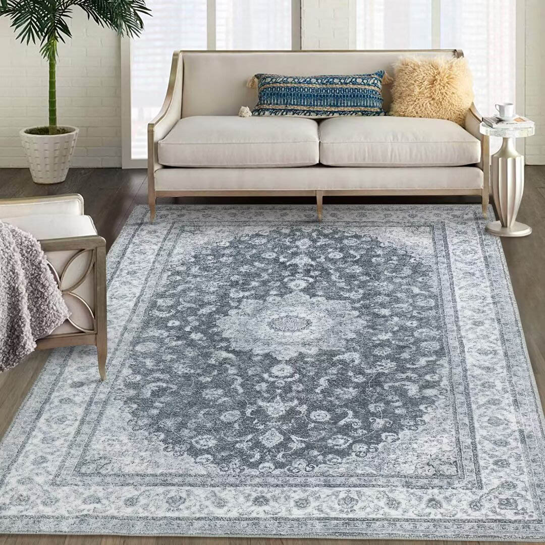 Garvee YXY-LO-PHO-0Z5YLRVB 5 x 7 (ft) Loomed Gray/Black Rectangular Indoor Floral/Botanical Persian Machine washable Area rug