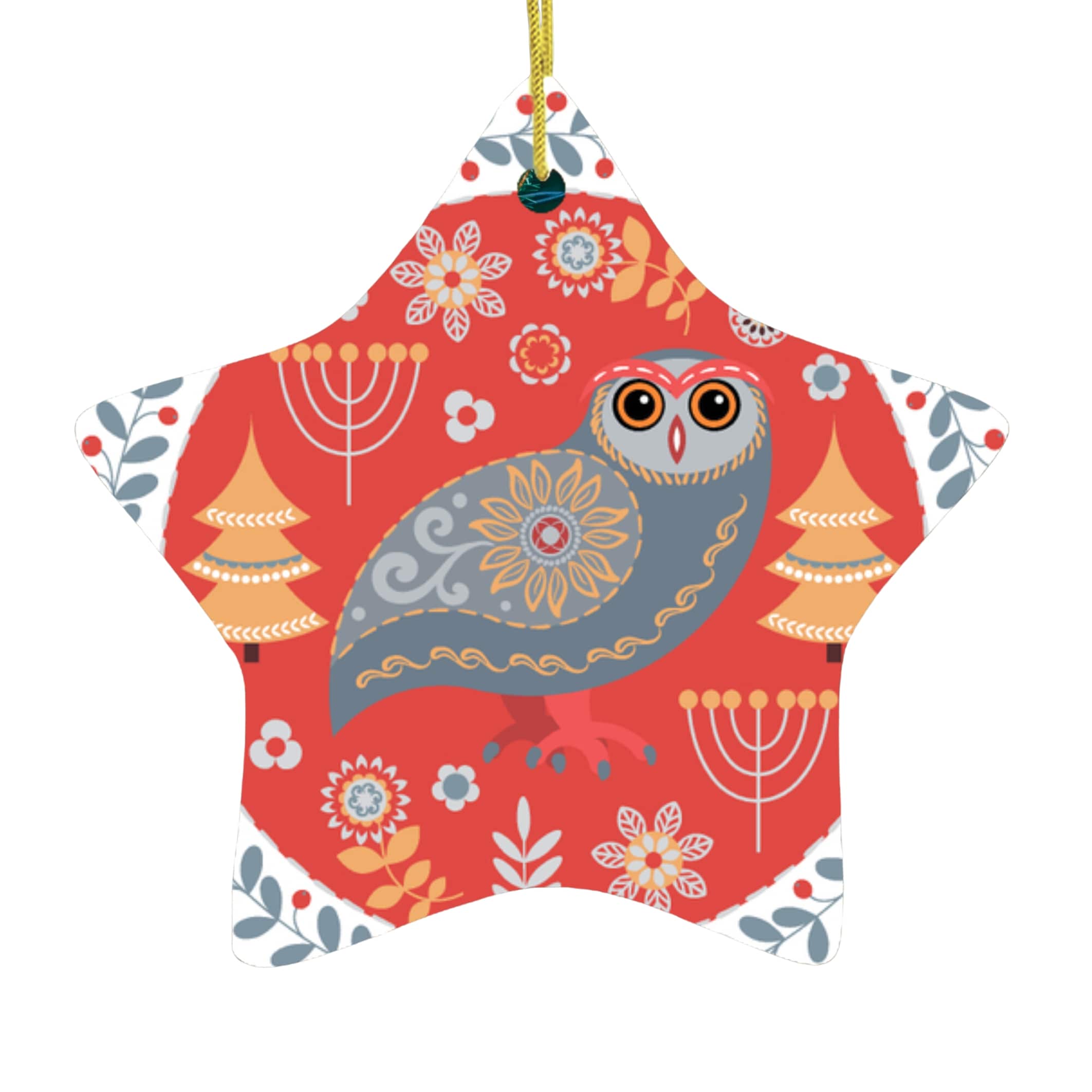 OrnamentallyYou 344 Ethnic Folk Owl Christmas Ornament Scandinavian Vintage Theme Star Version