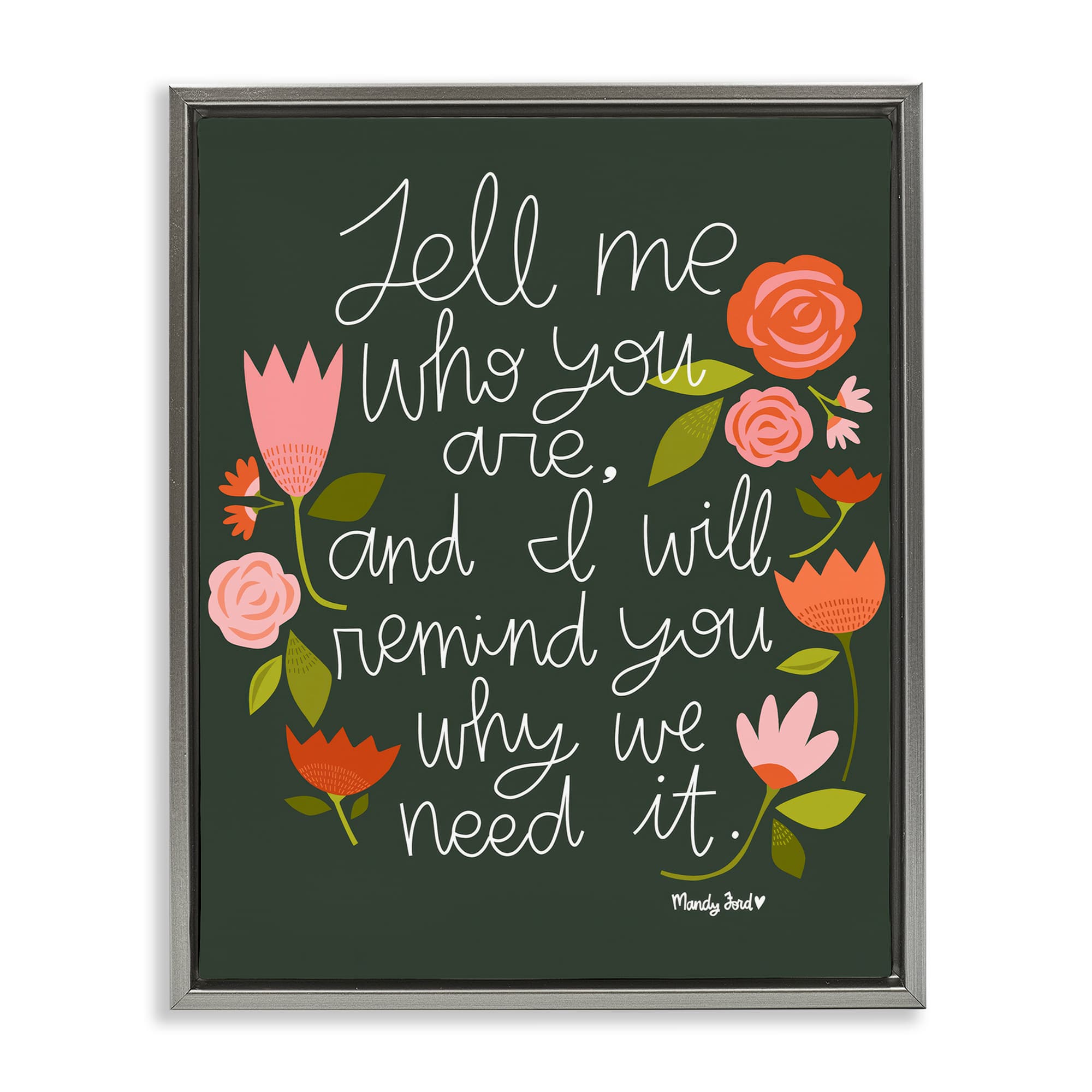 Stupell Industries BS-338-FFL-24X30 Inspiring Quote with Florals Gray Framed Floater Canvas Wall Art By Mandy Ford Art + Illustration 25 x 31