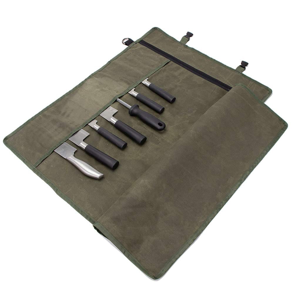 DHMHD Chef Knife Roll Bag Waxed Canvas Knife Cutlery Carrier Portable Knife Pouch Holder With 10 Slots Plus 1 Zipper Pocket Holds Knives Up To #LDH0818X299