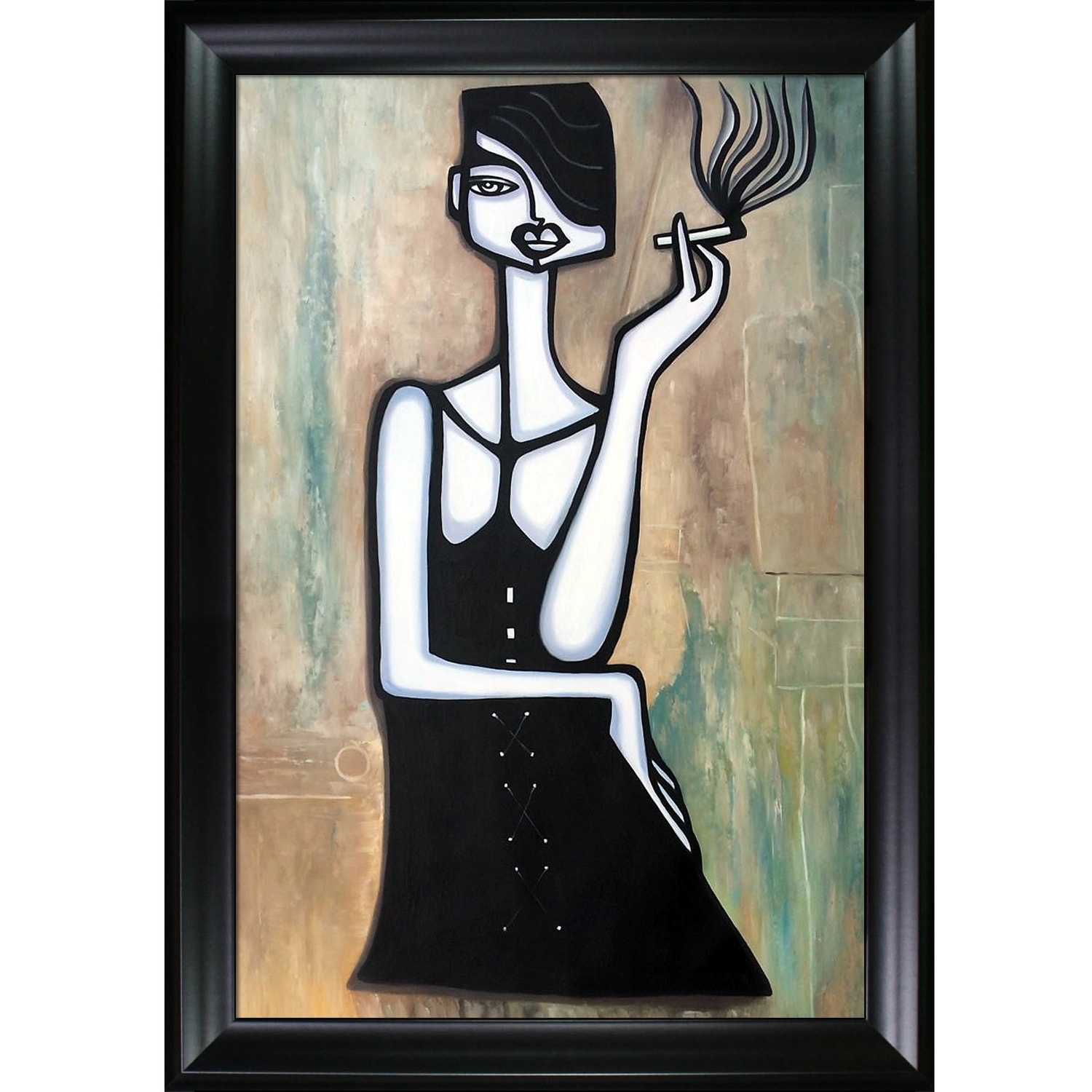 ArtistBe 688576532769 Bad Habits Reproduction Elwira Pioro Black Wood Framed 41-Inches H x 29-Inches W Figurative Canvas Hand-Painted Painting