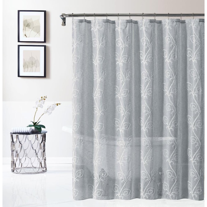 Polyester Silver Fl Shower Curtain, Silver Metallic Shower Curtain