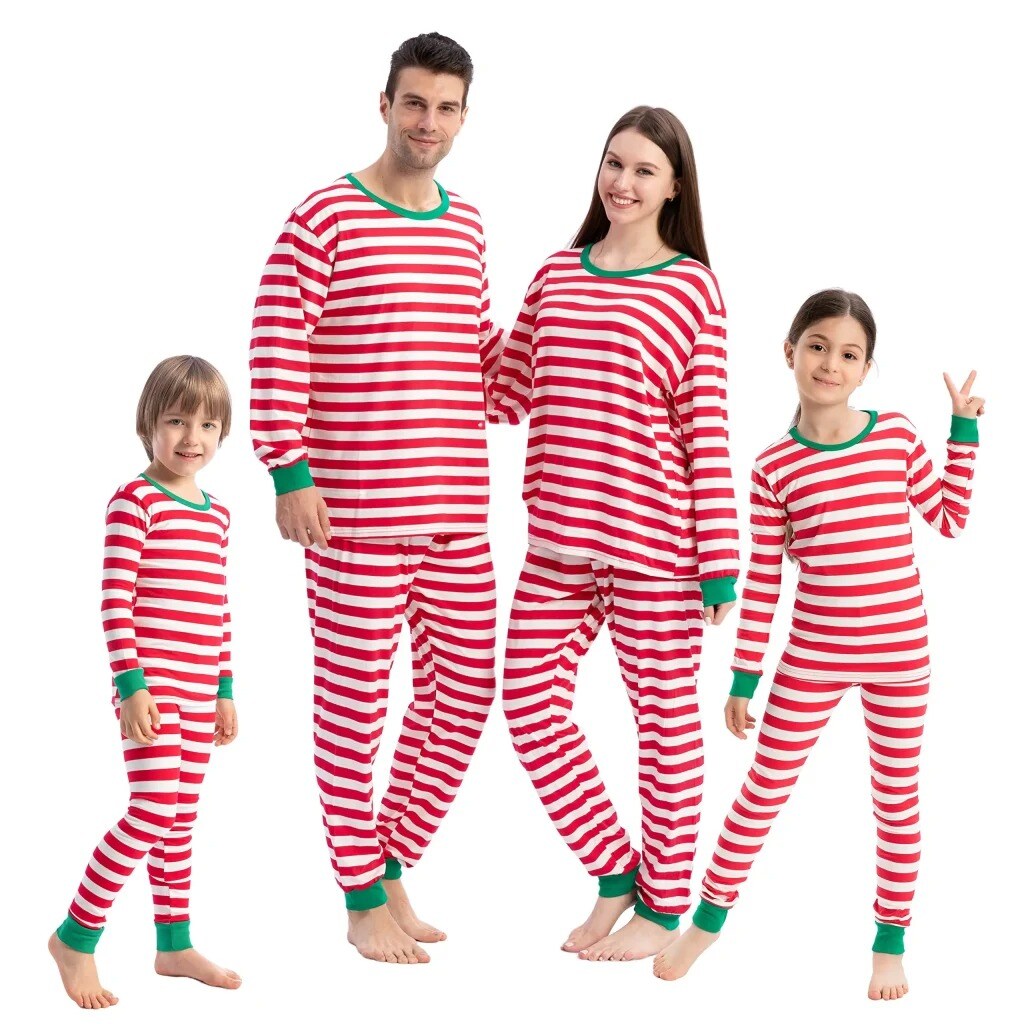 Joyfy 12220-M Matching Family Pajamas  Green and Red Stripes