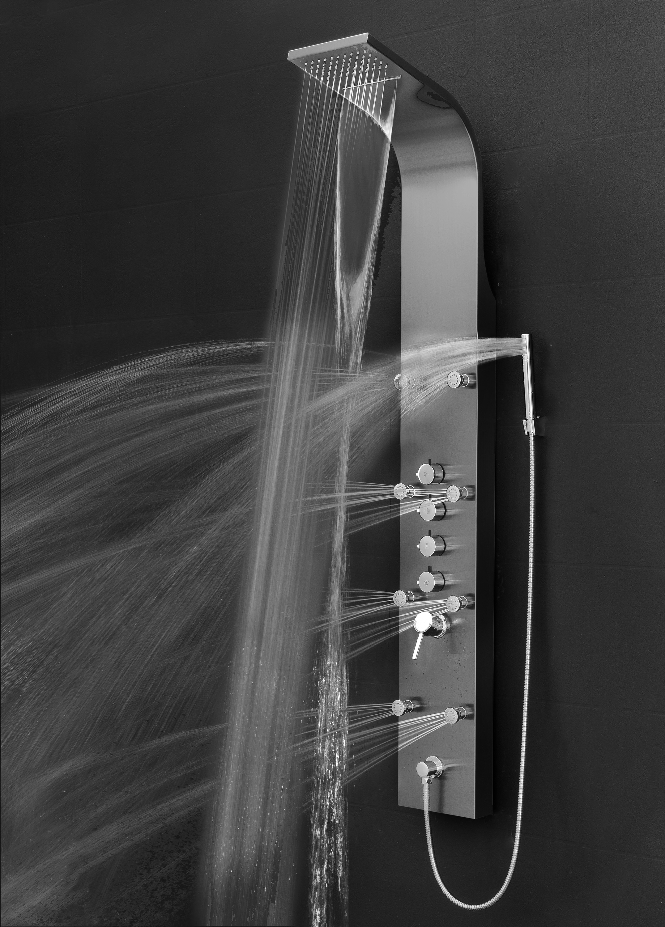 Details about   65 in Adjustable Rainfall Shower 8-Jet Shower Panel System in Stainless Steel 