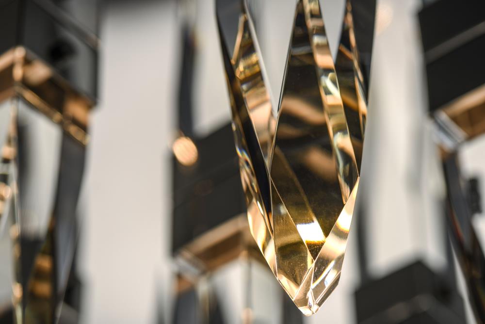 Quartz Crystal LED Pendant with Beveled Crystal - Black Chrome Finish