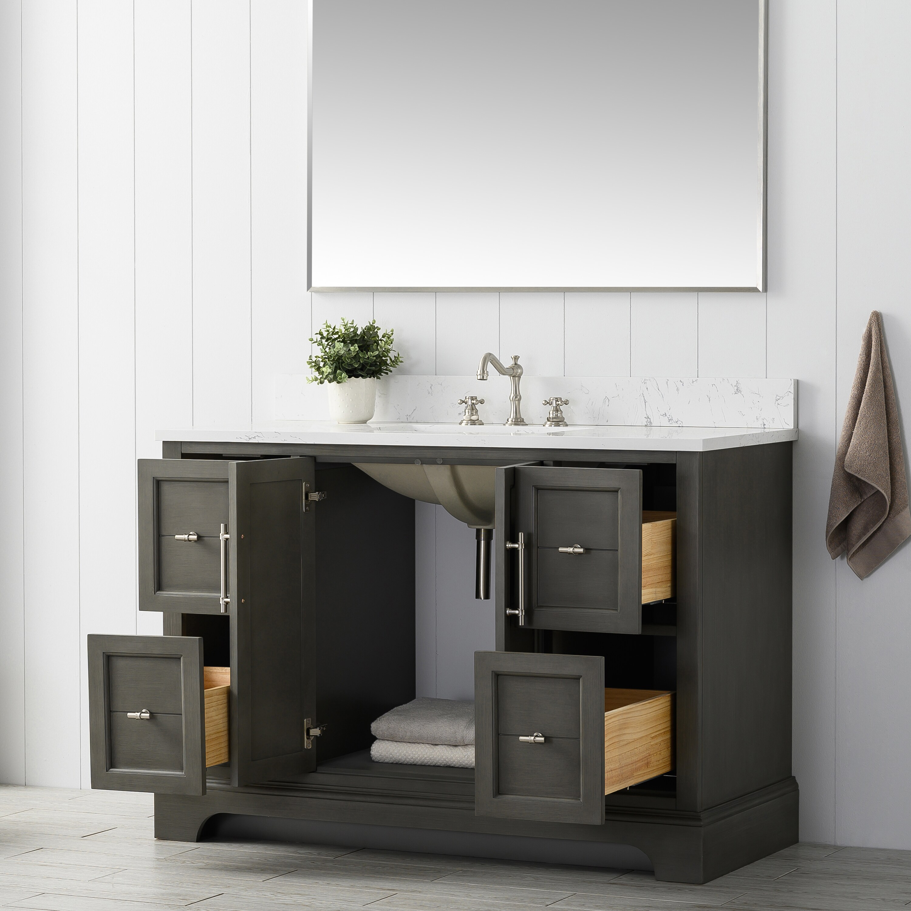 Silver Gray 48" Single Sink Bathroom Vanity with Engineered Marble Top
