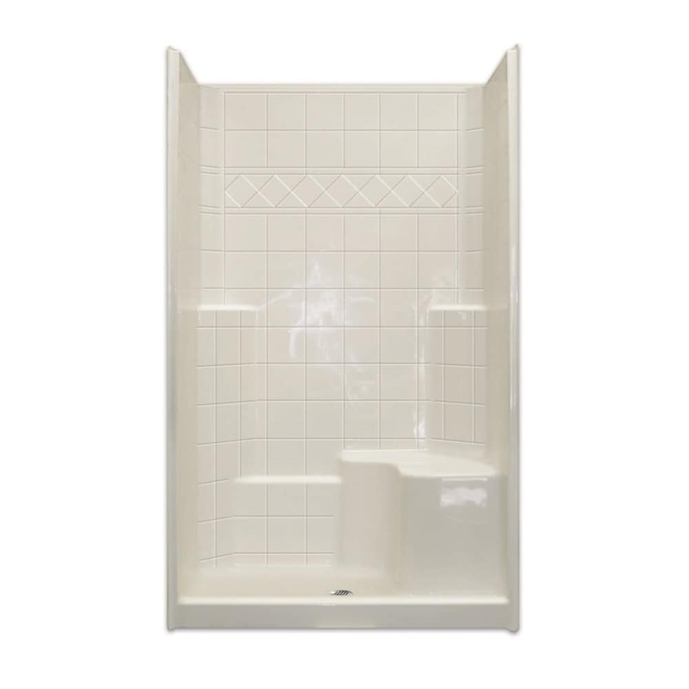 Laurel Mountain Ramer Low Threshold White 4-Piece 60-in x 32-in x 77-in Base/Wall Alcove Shower Kit with Integrated Seat (Right Drain) Drain Included