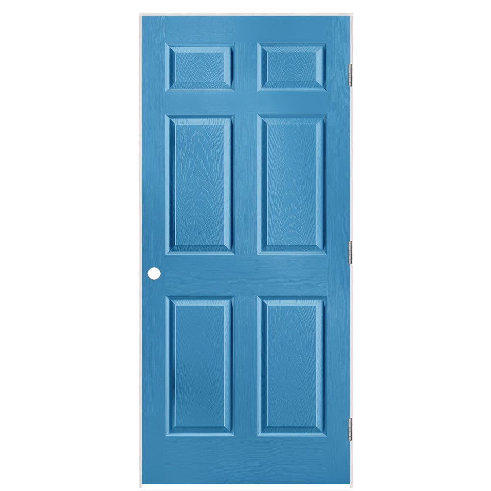 Masonite 1316965 36-in x 80-in Blue Heron Solid core 6-panel Right hand Textured Prefinished Molded composite Flat Jamb Single Prehung Interior Door