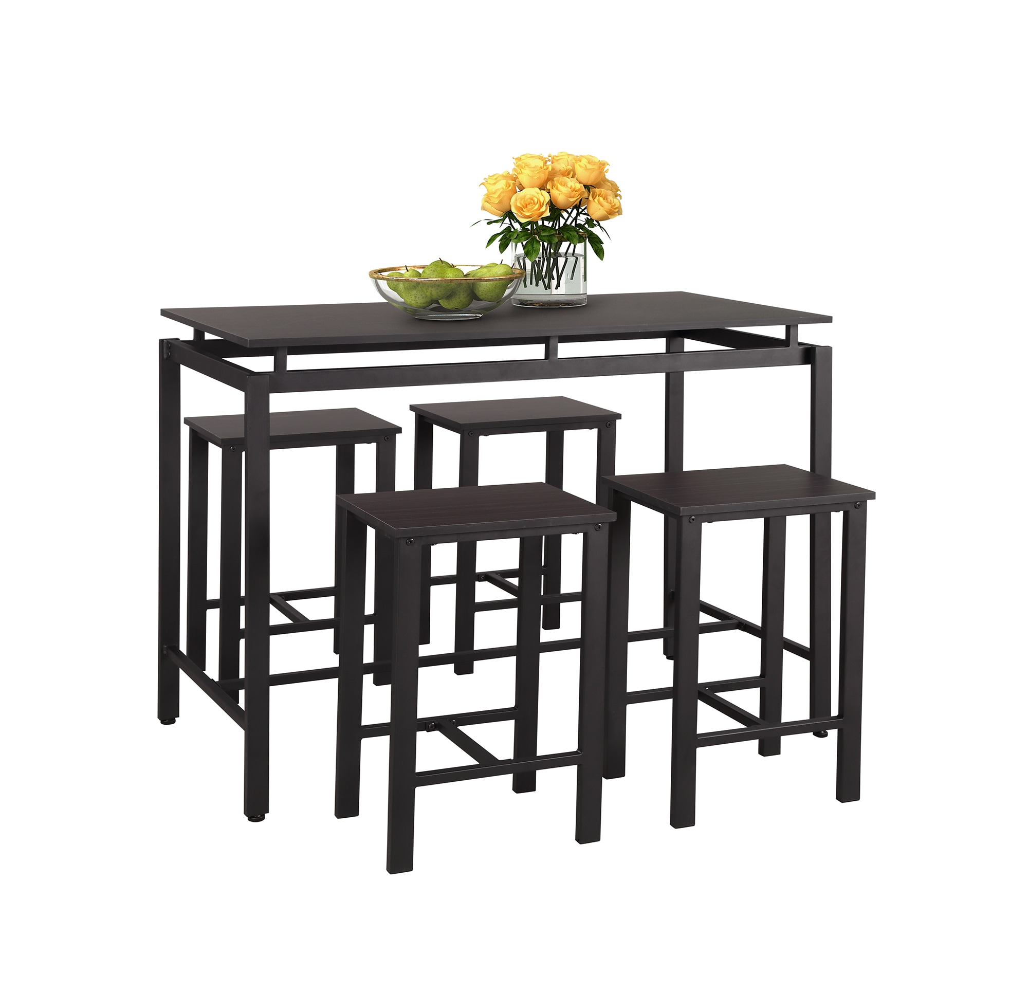 CASAINC TR-WF189714AAP Espresso Contemporary/Modern Counter Table, Wood with Black Metal Base 52-in L x 35-in H