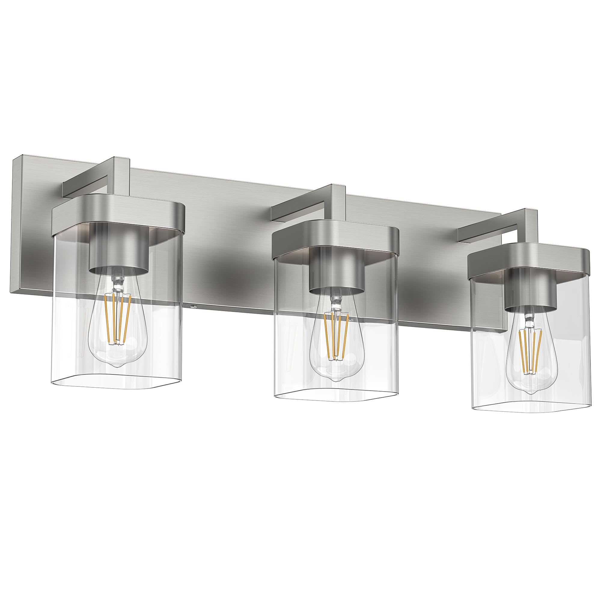 Aoibox -  3 Light Brushed Nickel Bathroom Vanity Wall Light with Clear Glass Shades Square Backpl...