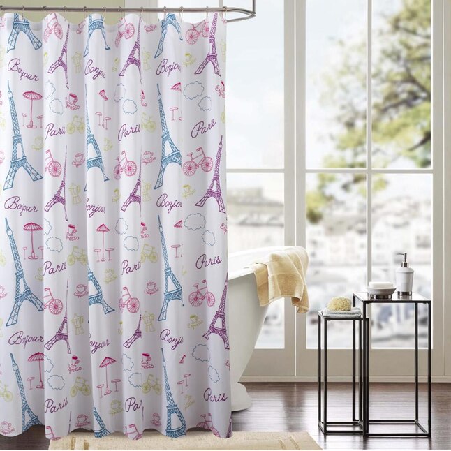 Patterned Shower Curtain, White And Purple Shower Curtain