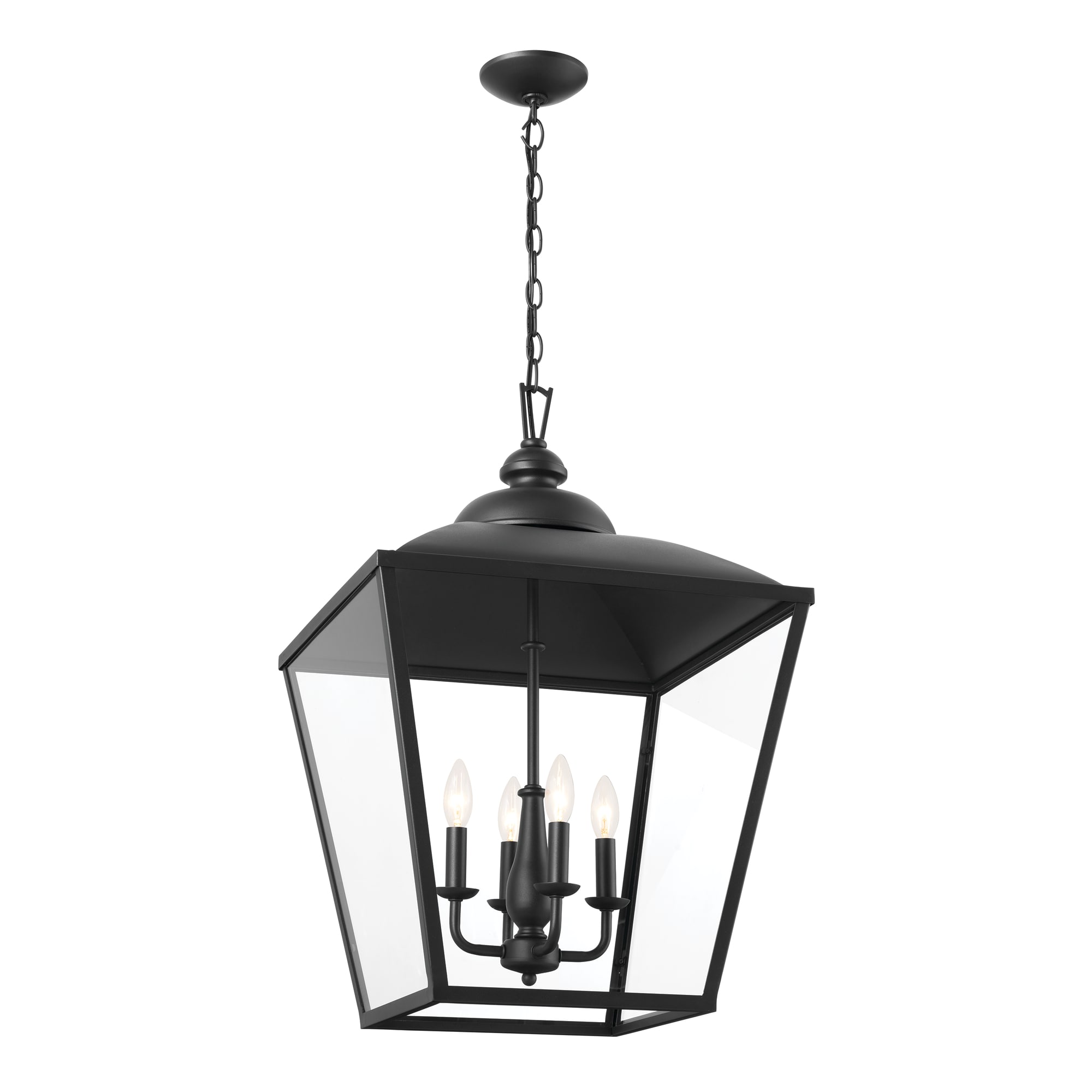 Kichler Dame 4 -Light Textured Black Farmhouse Clear glass Lantern Medium Hanging Pendant light #52475BKT