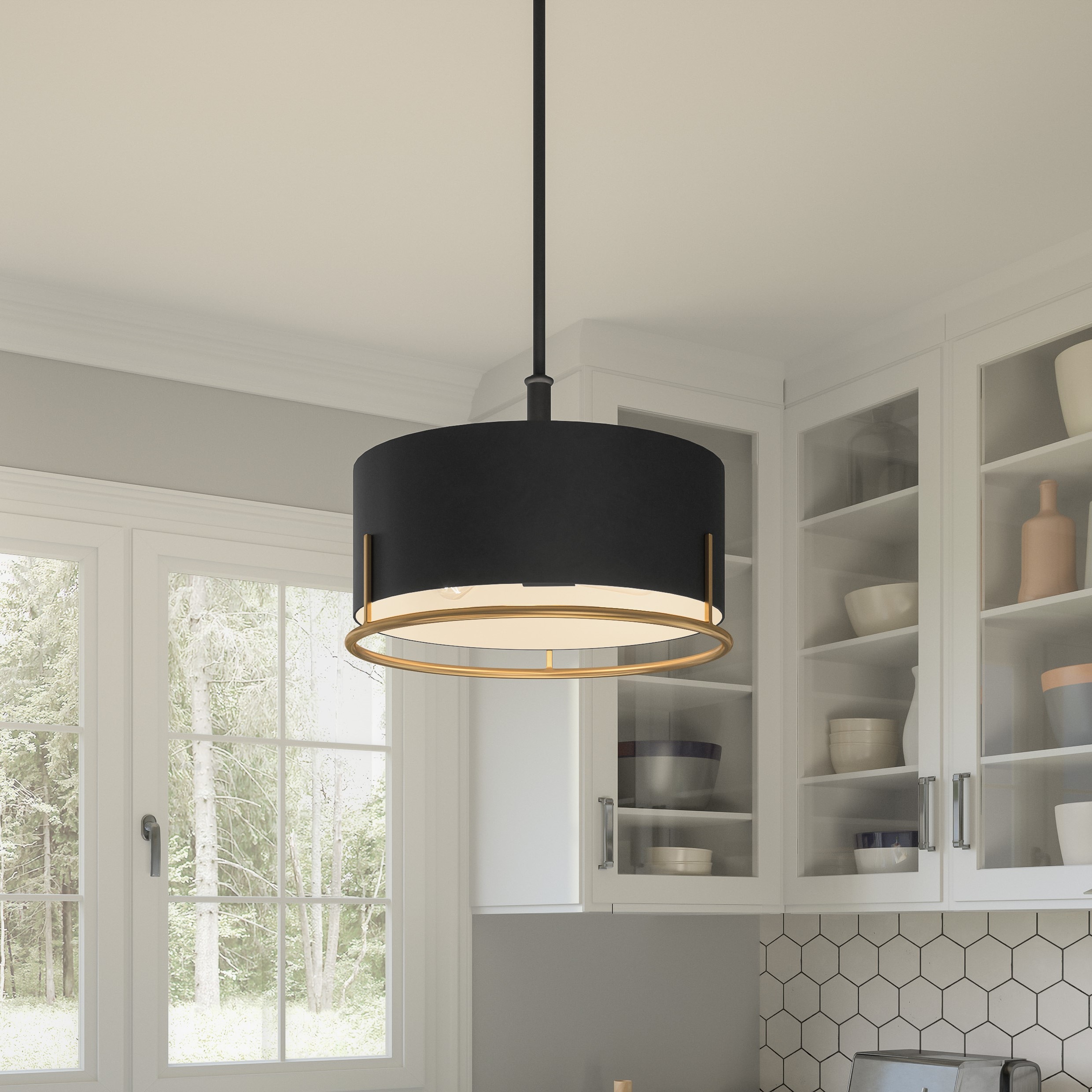 Quoizel QP5580MBK Chalfont 3-Light Matte Black Transitional Drum Medium Hanging Pendant Light