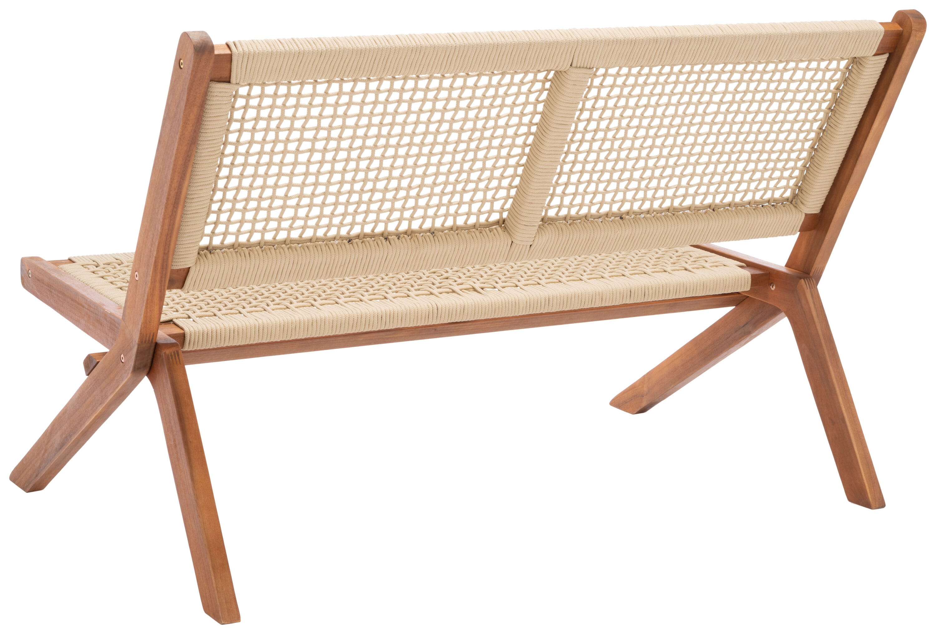 Natural Wood and Rope Folding Outdoor Bench
