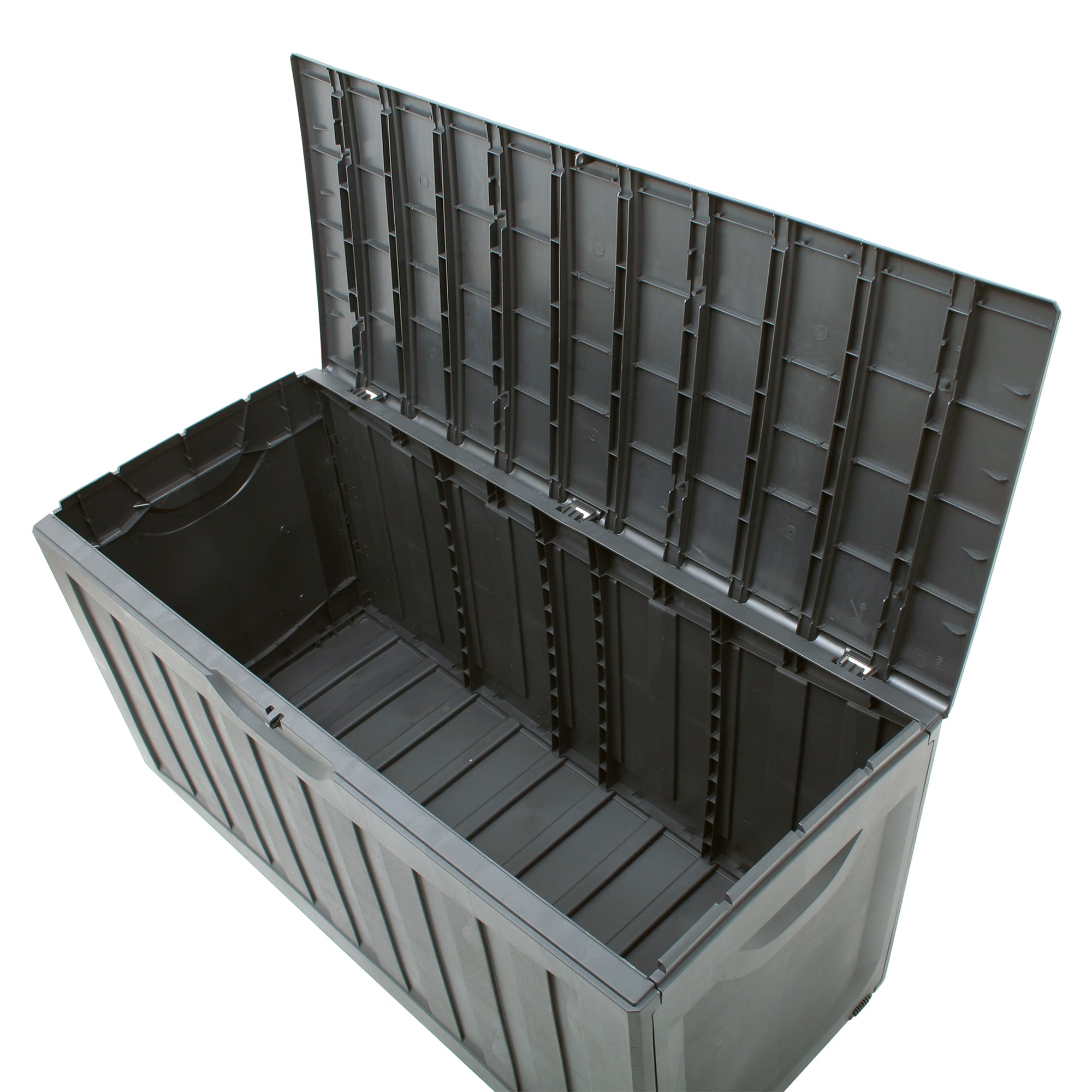 Gray 90 Gallon Lockable Plastic Deck Storage Box with Wheels