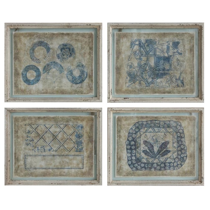 Creative Co Op Wood Framed Wall Decor With Distressed Blue Designs Set Of 4 In The Accents Department At Com - Wall Decor Sets 4