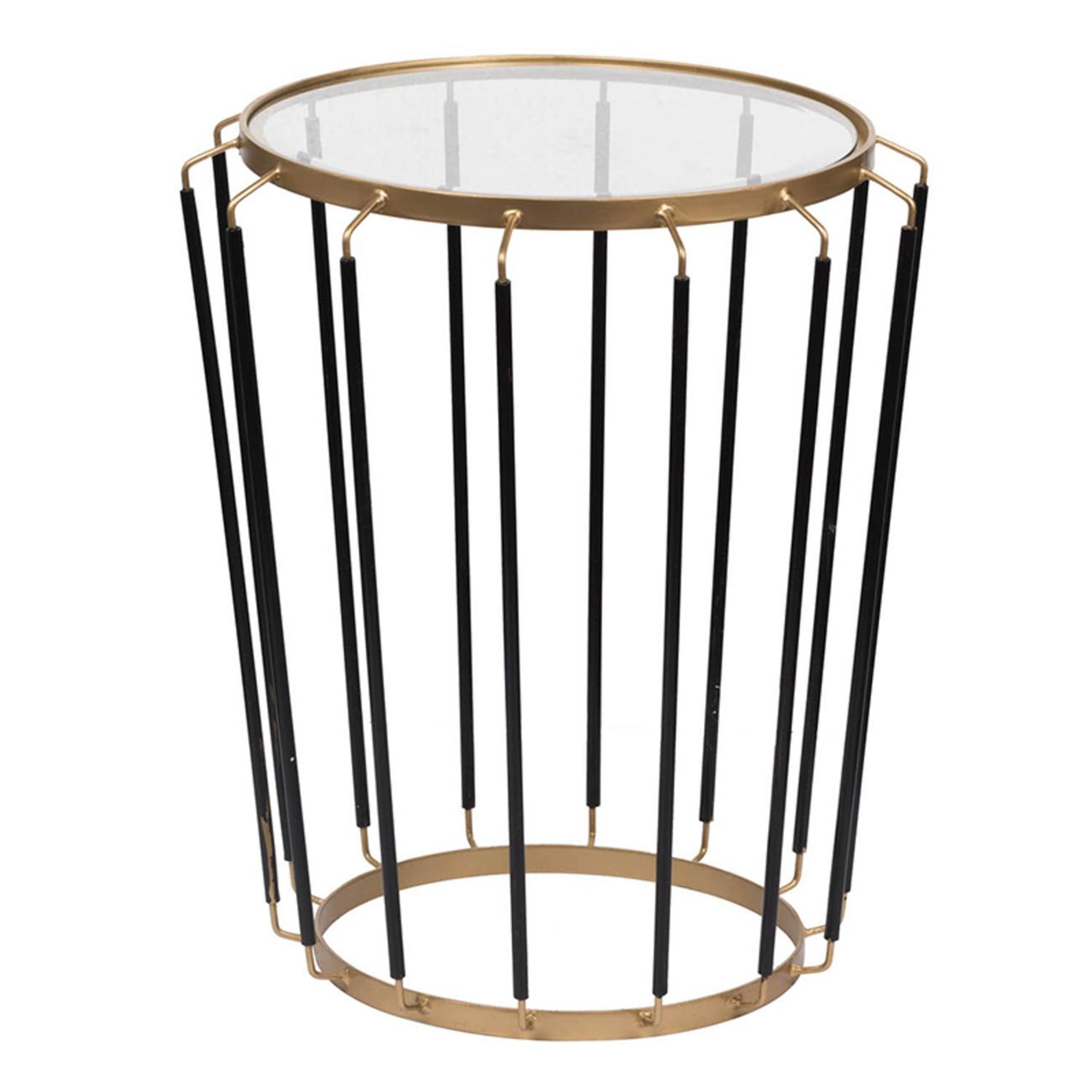 A&B Home AV43671 18.7-in W x 22-in H Gold, Black Glass Round Modern End Table Fully Assembled