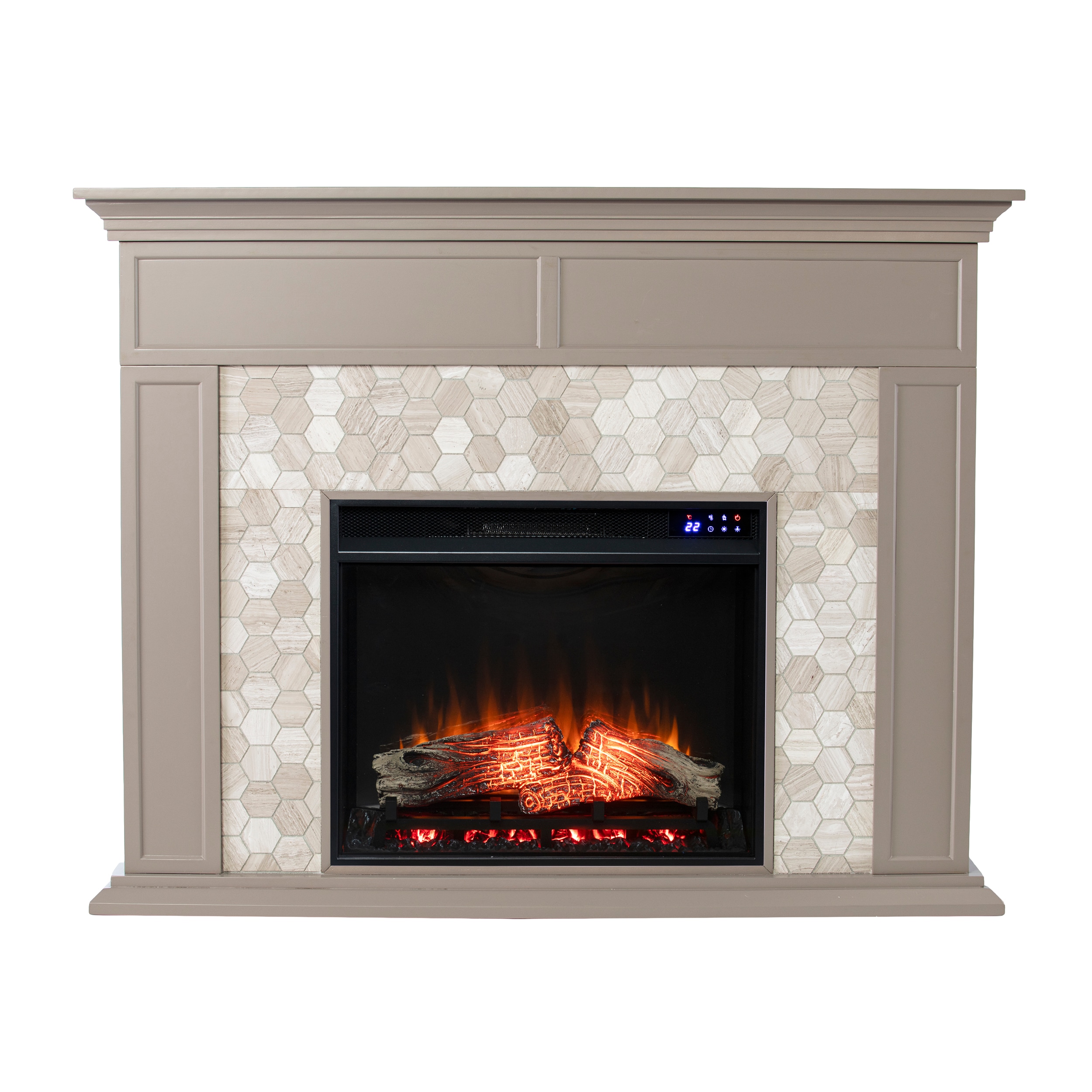 Southern Enterprises FR1225459 50-Inches W Gray with white and gray marble Free standing Fan-forced Flat wall Electric Fireplace with Remote Control Included