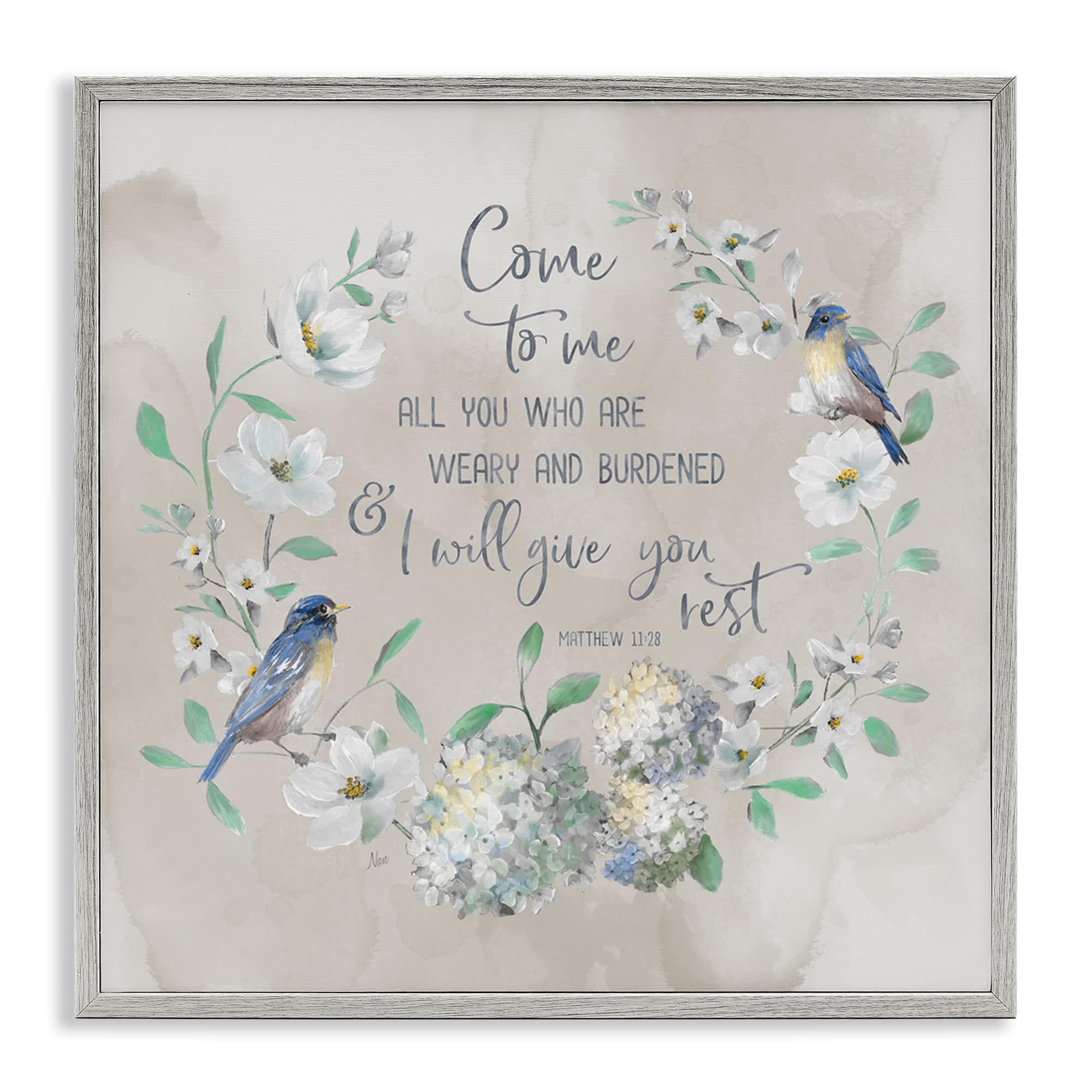 Stupell Industries -  Comforting Proverb and Wreath Gray Framed Giclee Art By Nan 17 x 17