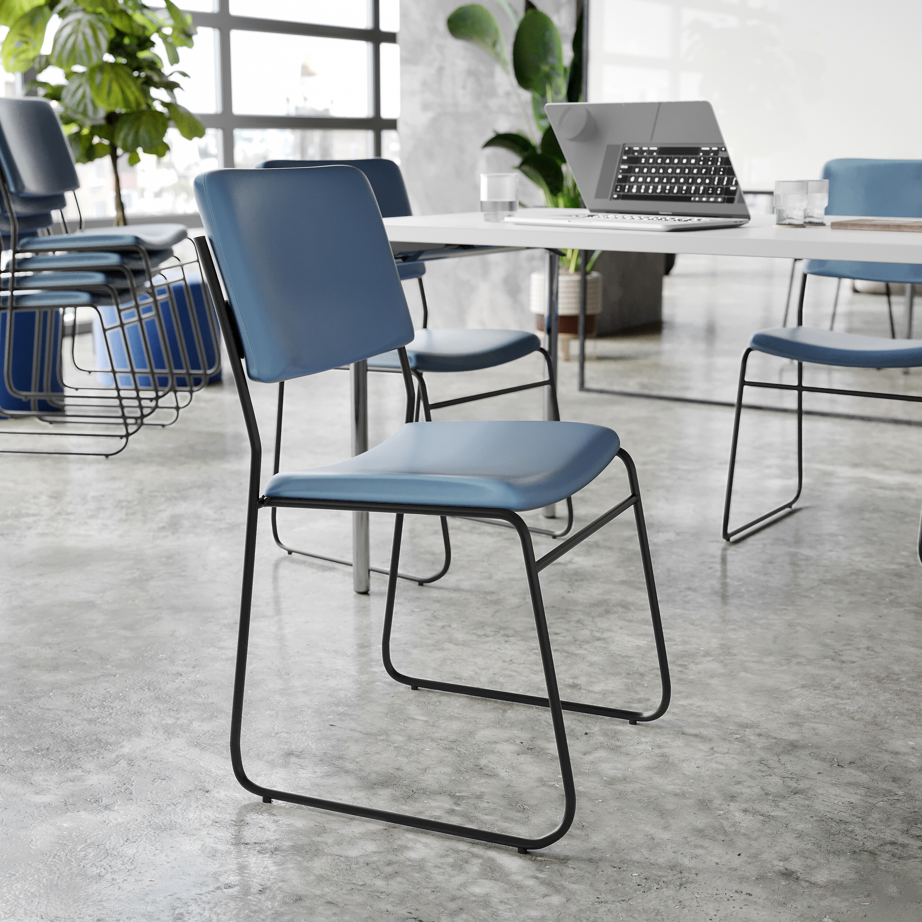 Flash Furniture 5 Pack HERCULES 500 lb Capacity High Density Navy Vinyl ...