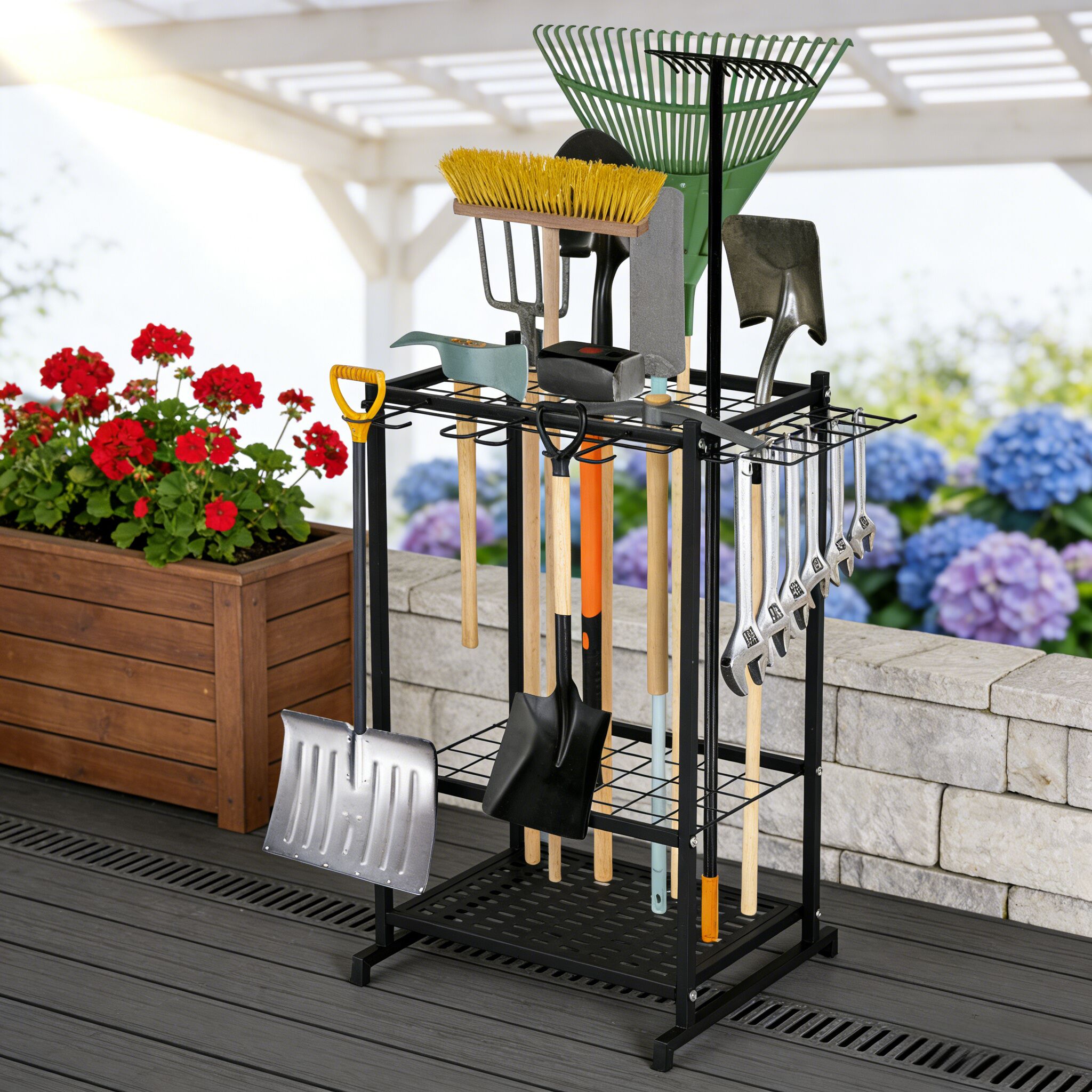 Garvee 3 Tier Garden Tool Organizer Shed Organizer with Hooks Garden ...