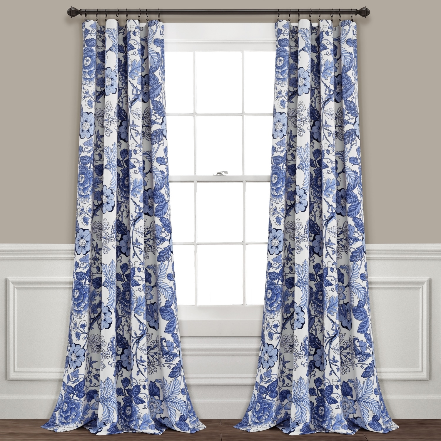 Lush Decor 16T005376 84-Inches Navy Floral Light filtering Rod pocket Curtain panel pair