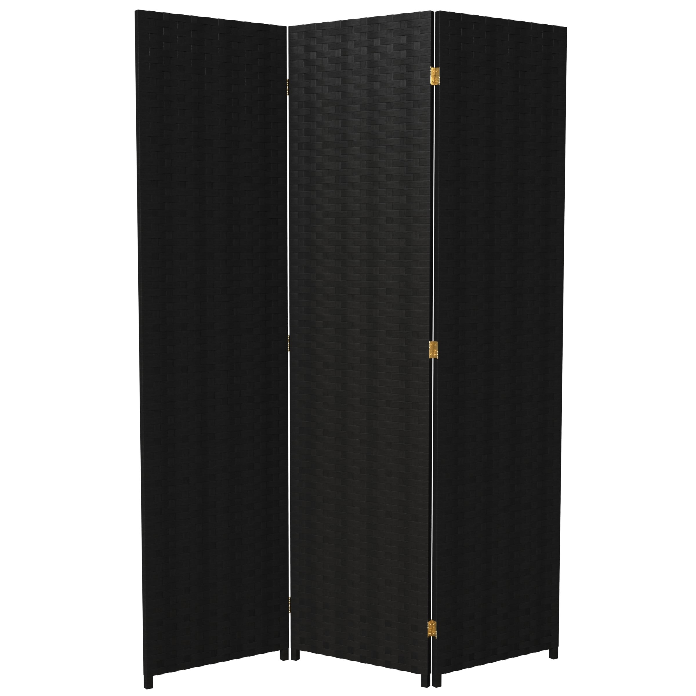Oriental Furniture 3 -Panel Black Rattan Folding Transitional Style Room Divider #SSFIBER-3P-BLK