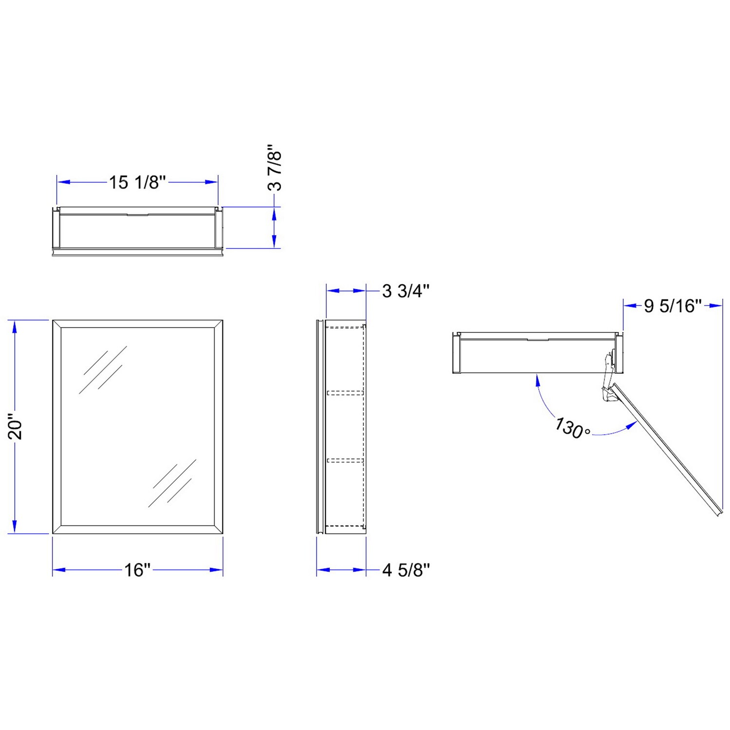 Cove 16 x 26 Recess Mount Glass Shelves Medicine Cabinet