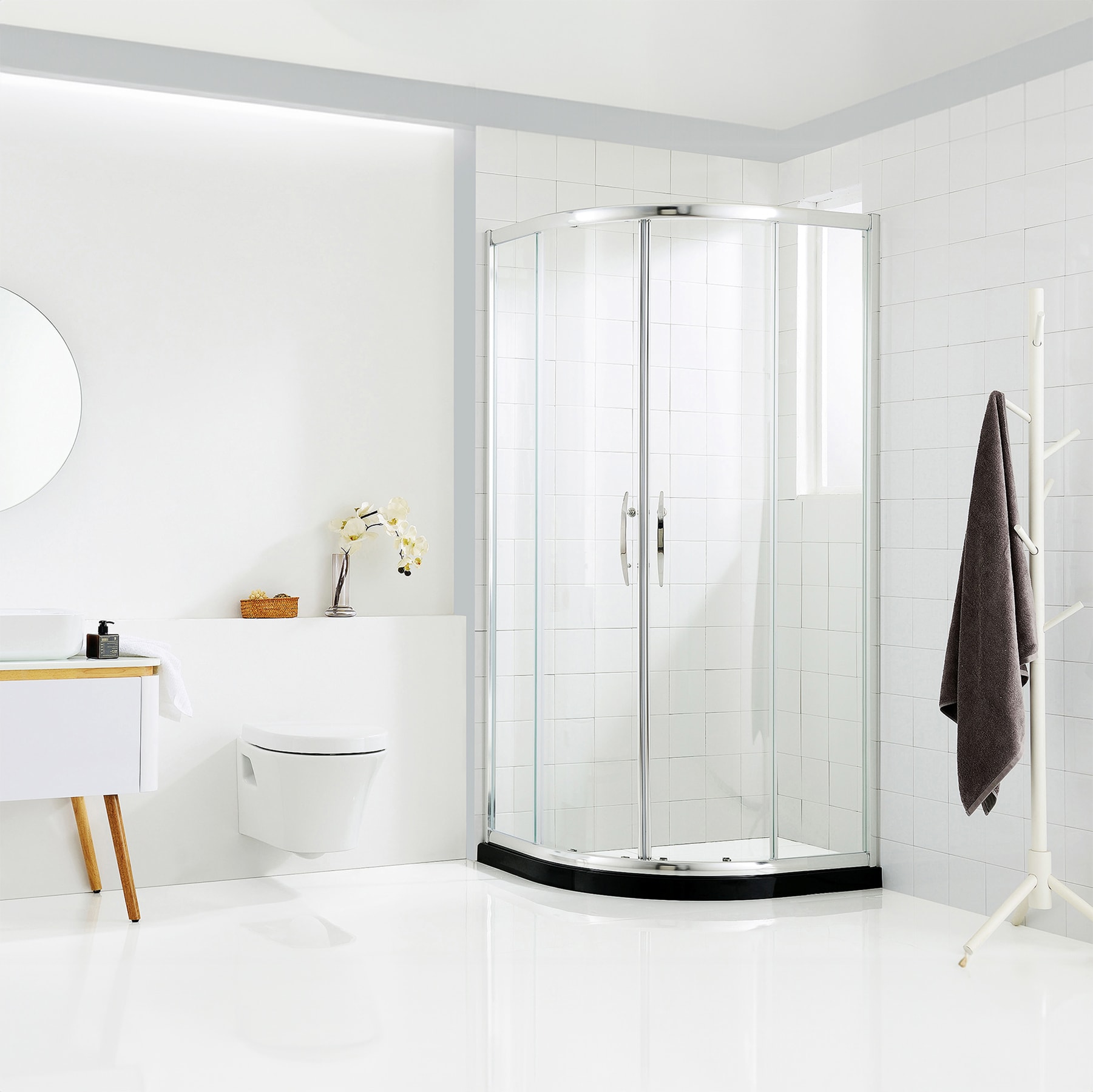 Dreamwerks BT8490LC 2-Piece 40-in W x 40-in L x 79-in H Chrome Round Corner Shower Kit with Base and Door Included
