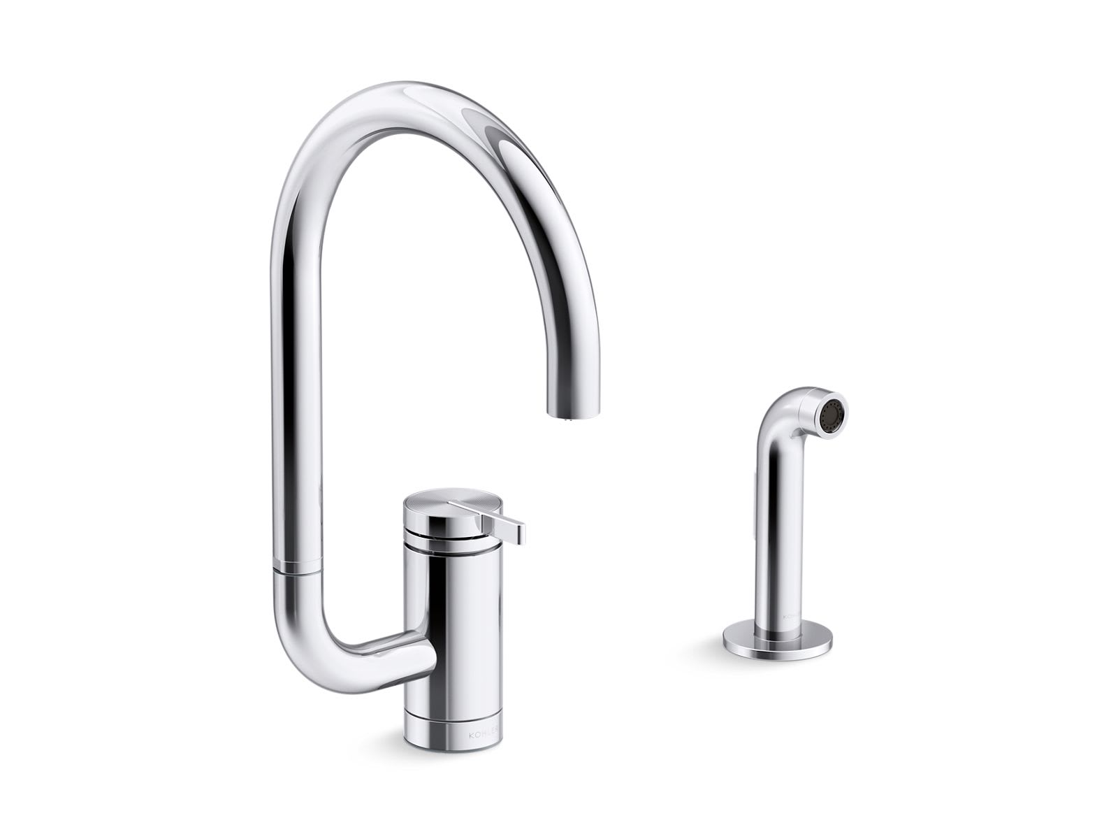 KOHLER 28272-CP Components Single-handle kitchen sink faucet with two-function extended-reach spout and side sprayer