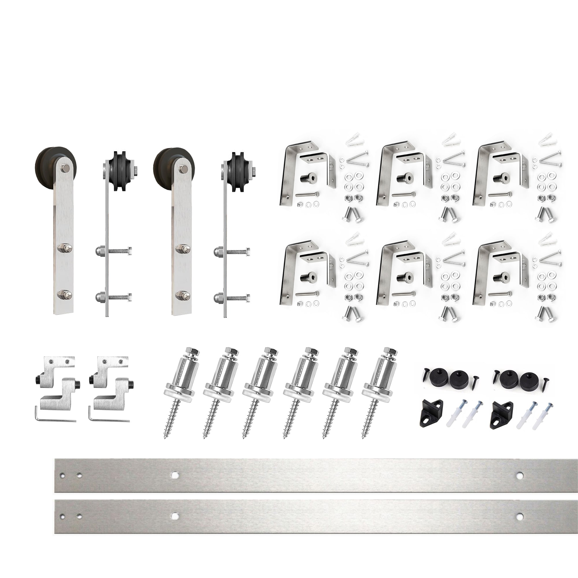 HOMACER ZT4DNZ096C 96-in Brushed Brushed Nickel Indoor I-strap Double bypass Barn door hardware kit