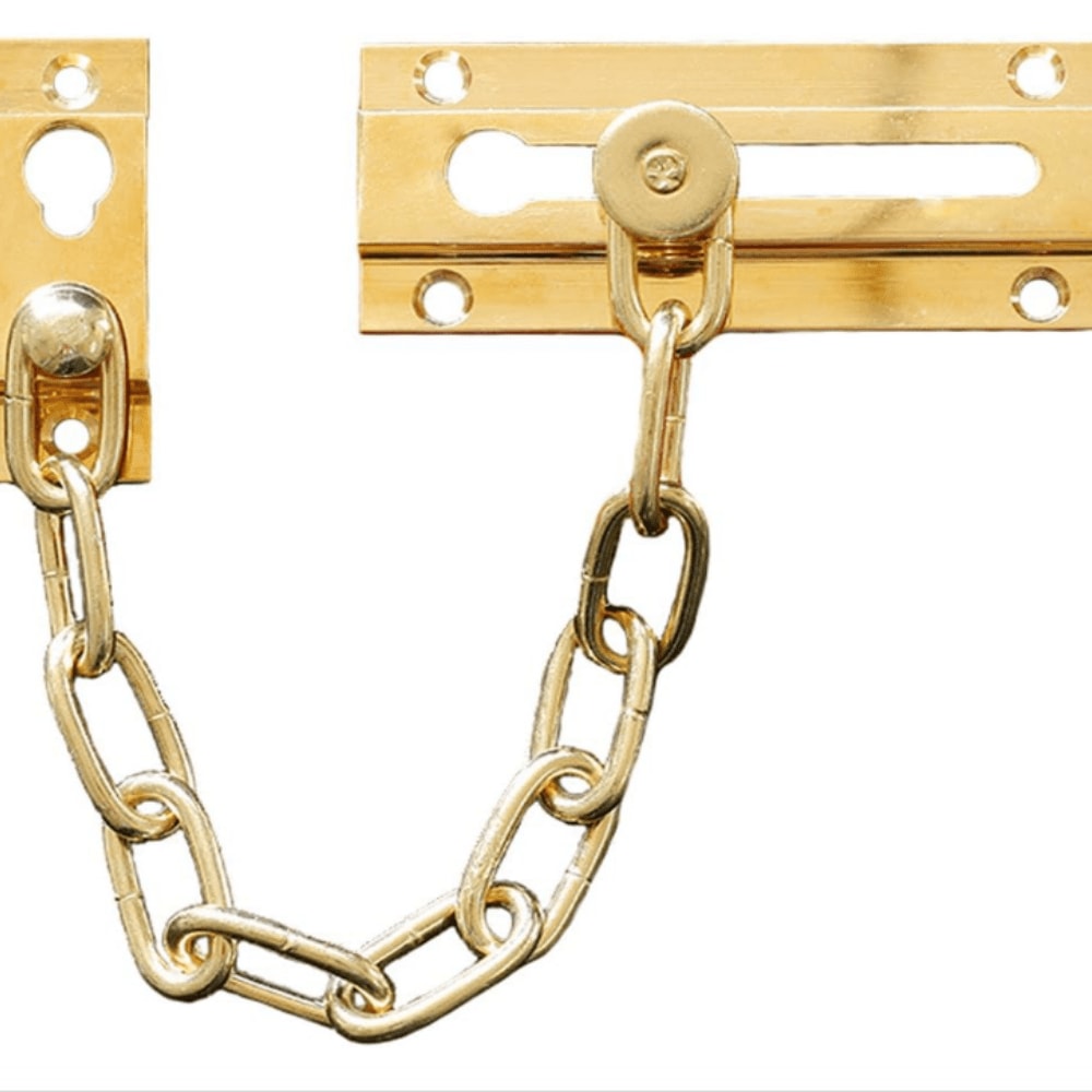 Rbied Brass Plated Door Chain Lock Heavy Duty Security Latch for Home or Gate #GTLC-1