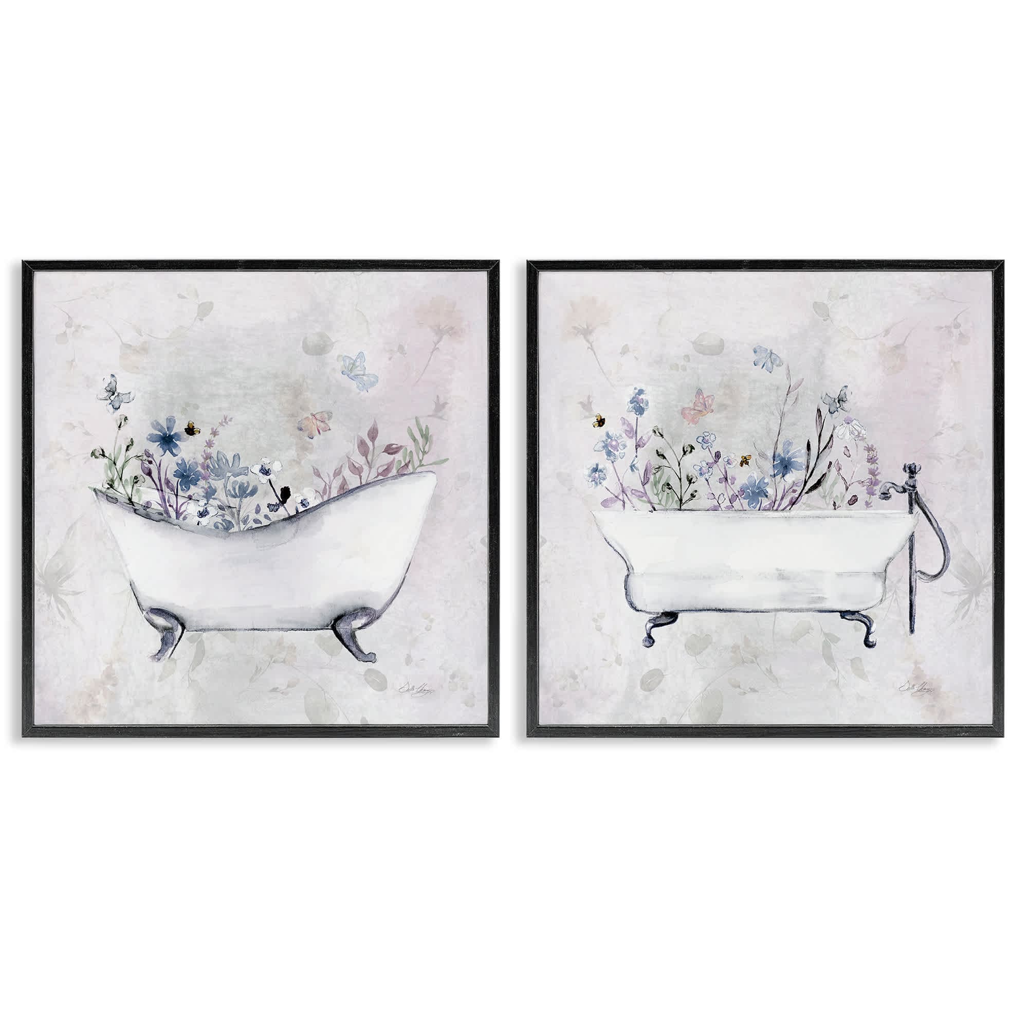 Stupell Industries B2-725-WFR-2PC-17X17 Antique Tubs with Botanics 2pc Framed Giclee Set Design by Stella Chang