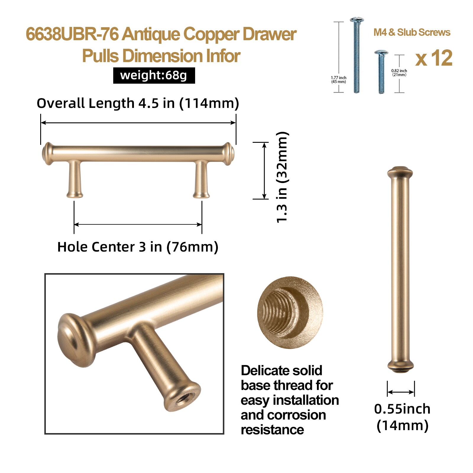 Miaokesen 6638UBR-76 Cabinet-Pulls - View #2
