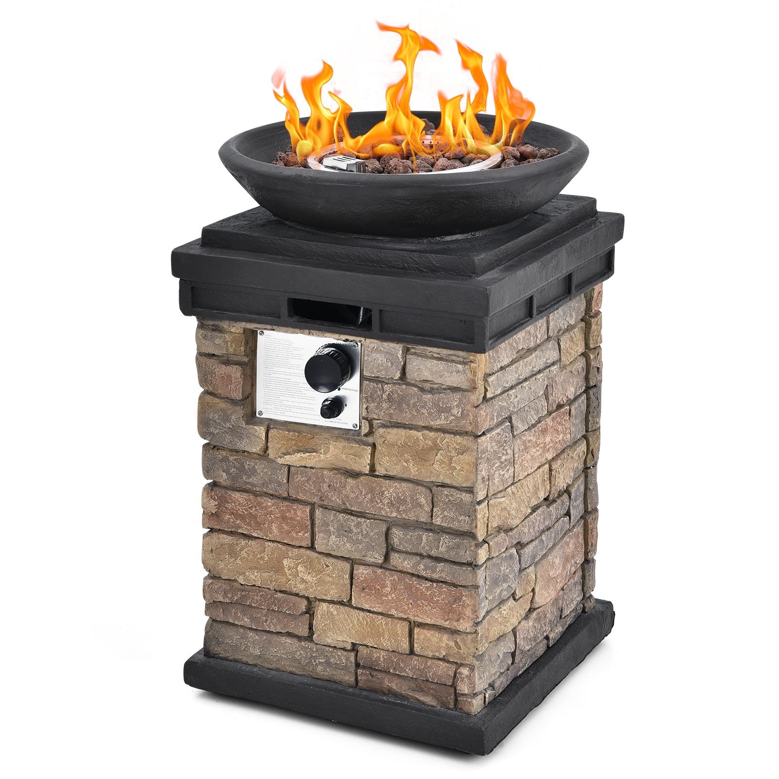 Gas Fire Pits 18-in W Brown Portable Magnesium Oxide Square Propane Gas Fire Column Stainless Steel | - BABOOM BOM-366CF-CO