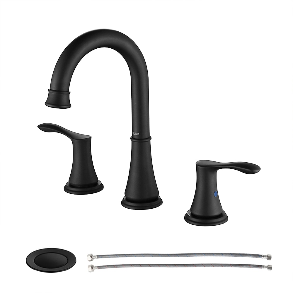 PARLOS 13653 Demeter Matte Black Widespread 2-handle High-arc Residential Handle Bathroom Sink Faucet with Drain