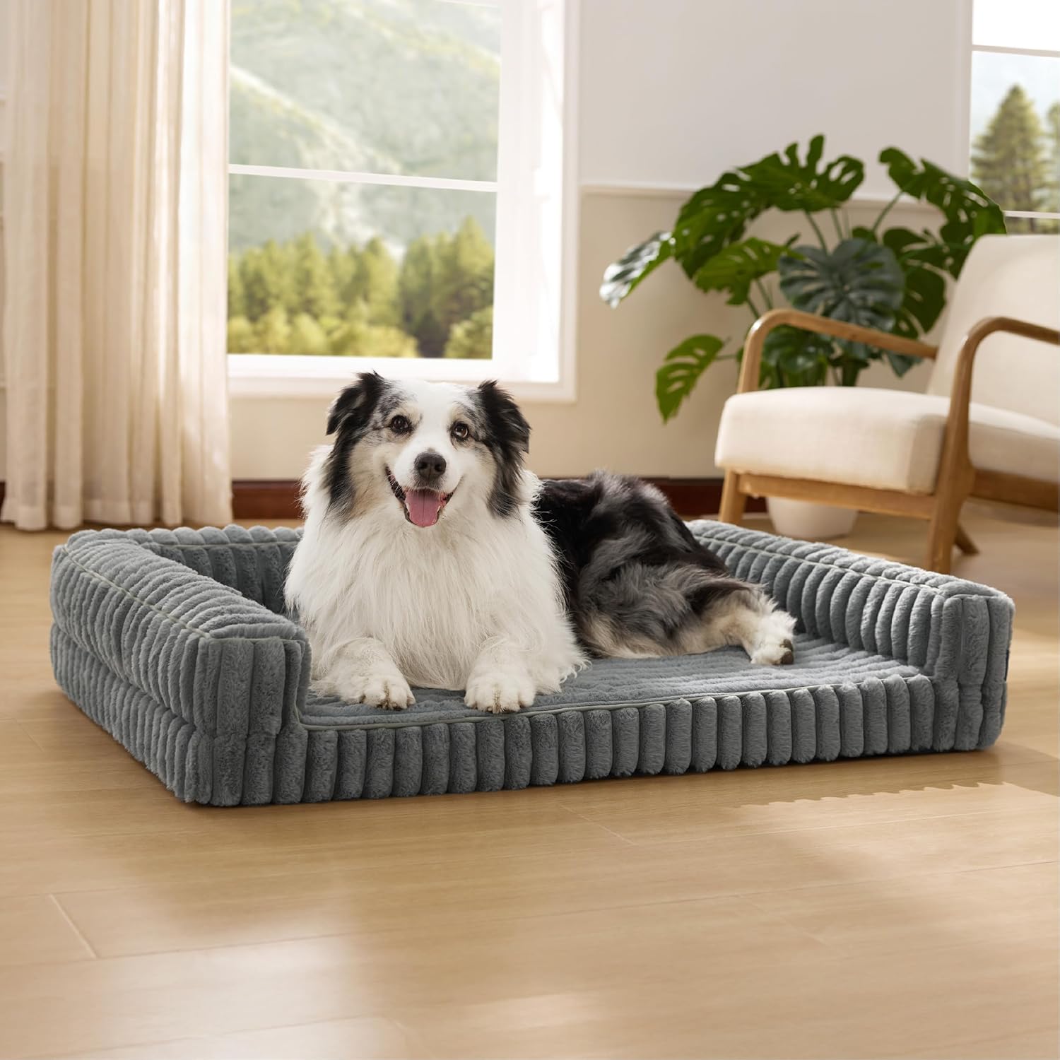 LOVMOR SF-H-CK-DOGBED-2 Bedsure Orthopedic Dog Beds for Extra Large Dogs Waterproof Memory Foam XL Pet Bed with Sides Non-Slip and Egg-Crate Foam Big Dog Couch Sofa with Washable Removable Corduroy Cover Grey