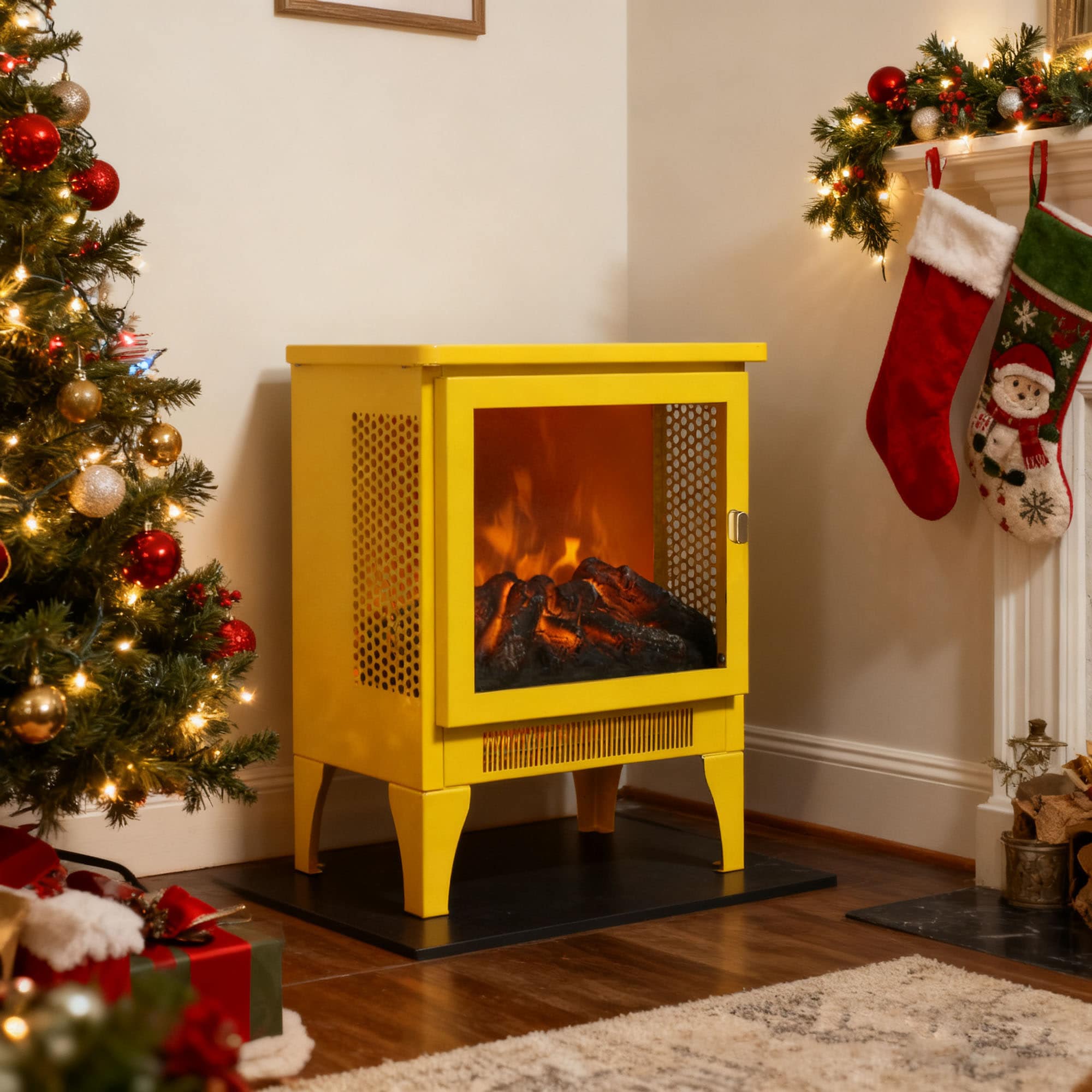 TATAHANCE 15-in W Bright Yellow Free standing LED Corner or Flat Wall Electric Fireplace