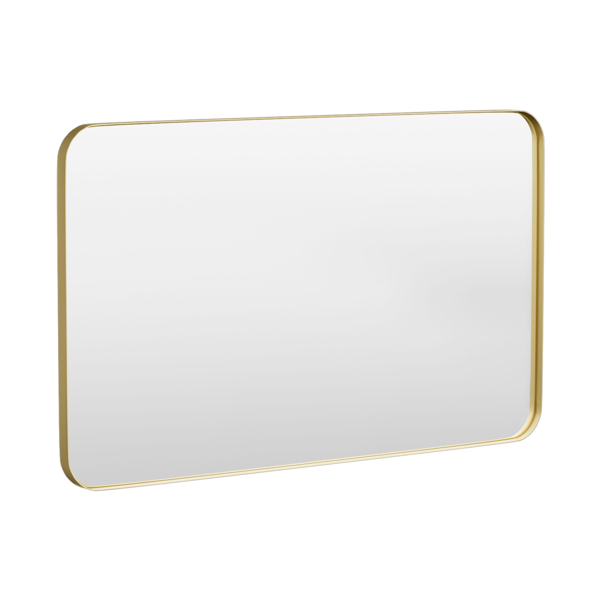 LOVMOR Y-TM5030-G 50 in. W x 30 in. H Tempered Glass Rounded Rectangle Framed Wall-Mounted Bathroom Vanity Mirror in Gold
