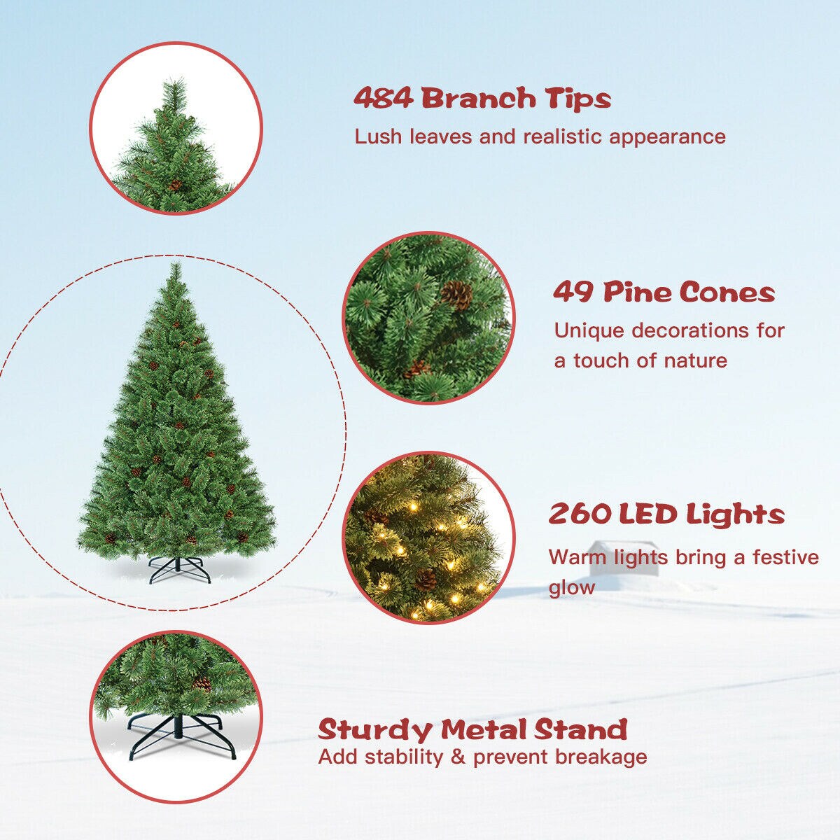 6ft Green Pine Pre-Lit Christmas Tree with Warm White LED Lights