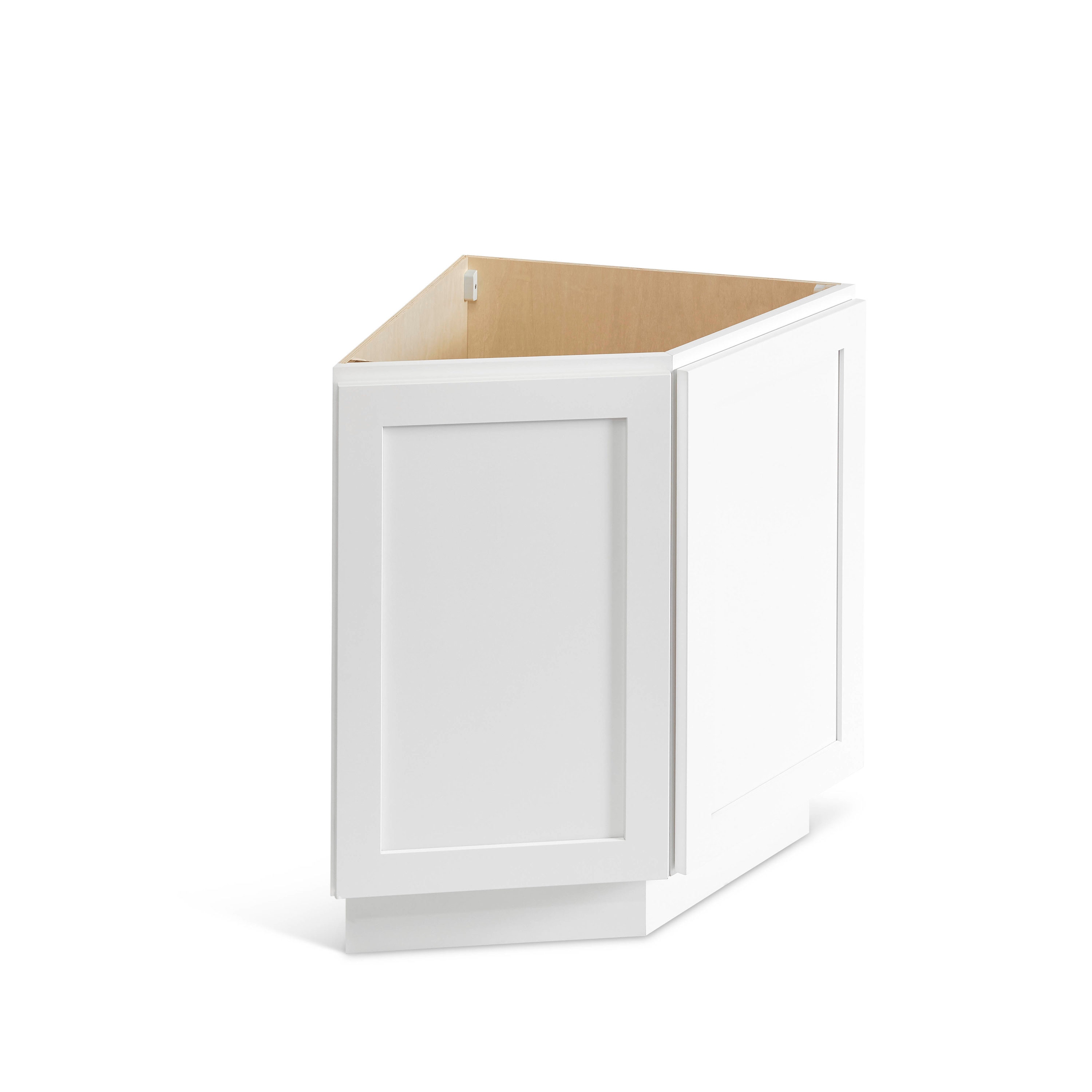 Valleywood Cabinetry AB124DTSPW Pure White 24-in W x 34.5-in H x 24-in D Pure White Birch Diagonal Corner Base Ready To Assemble Plywood Cabinet (Flat Panel Shaker Style)