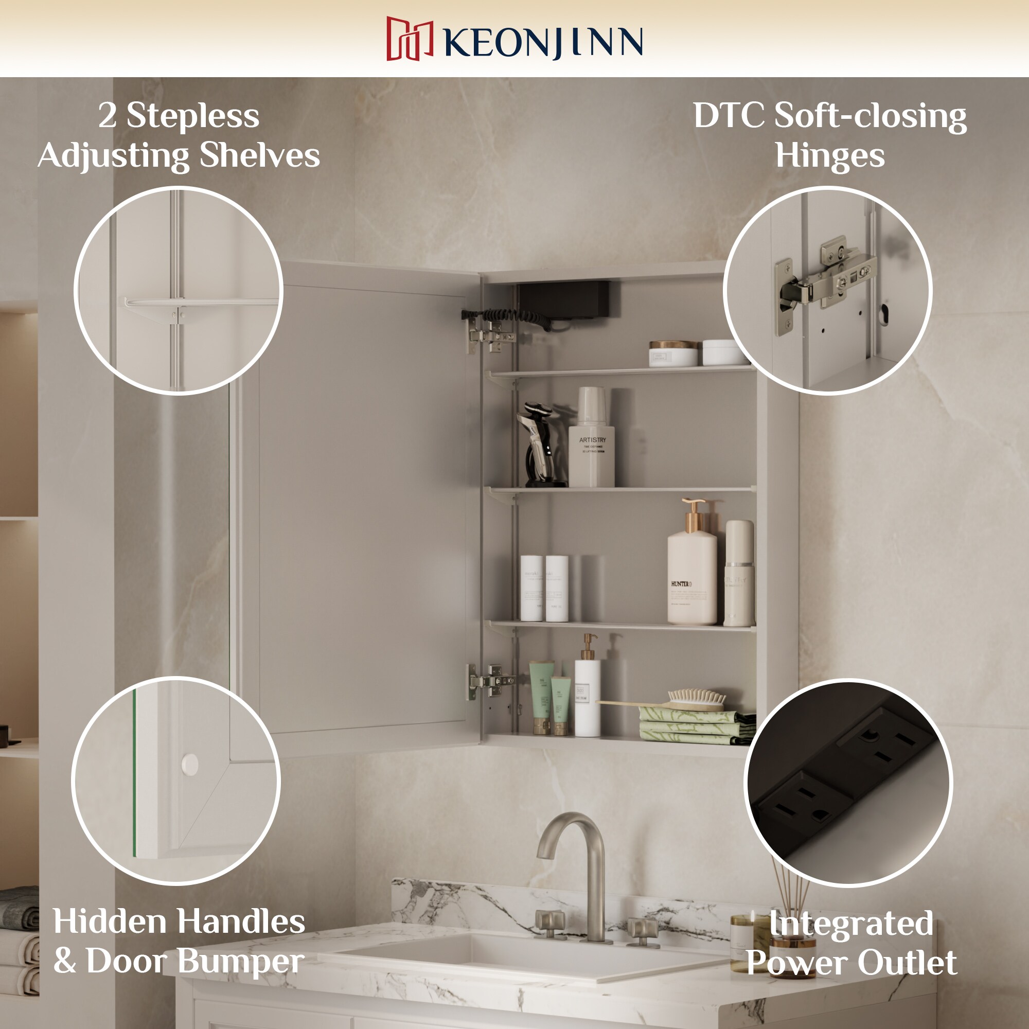 Keonjinn LW-DJG-WFP-6181-SI Bathroom-Medicine-Cabinets - View #11