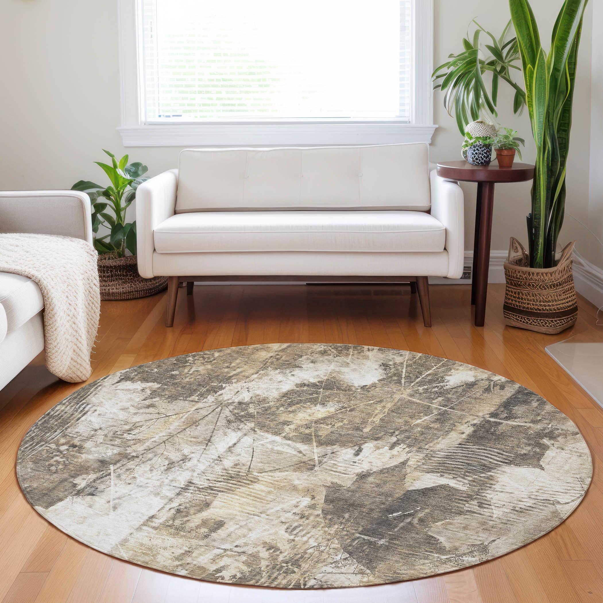 Addison Rugs ACN560BG8RO Chantille ACN560BG 8 x 8 (ft) Polyester Beige Round Indoor/Outdoor Abstract Farmhouse/Cottage Machine washable Area rug