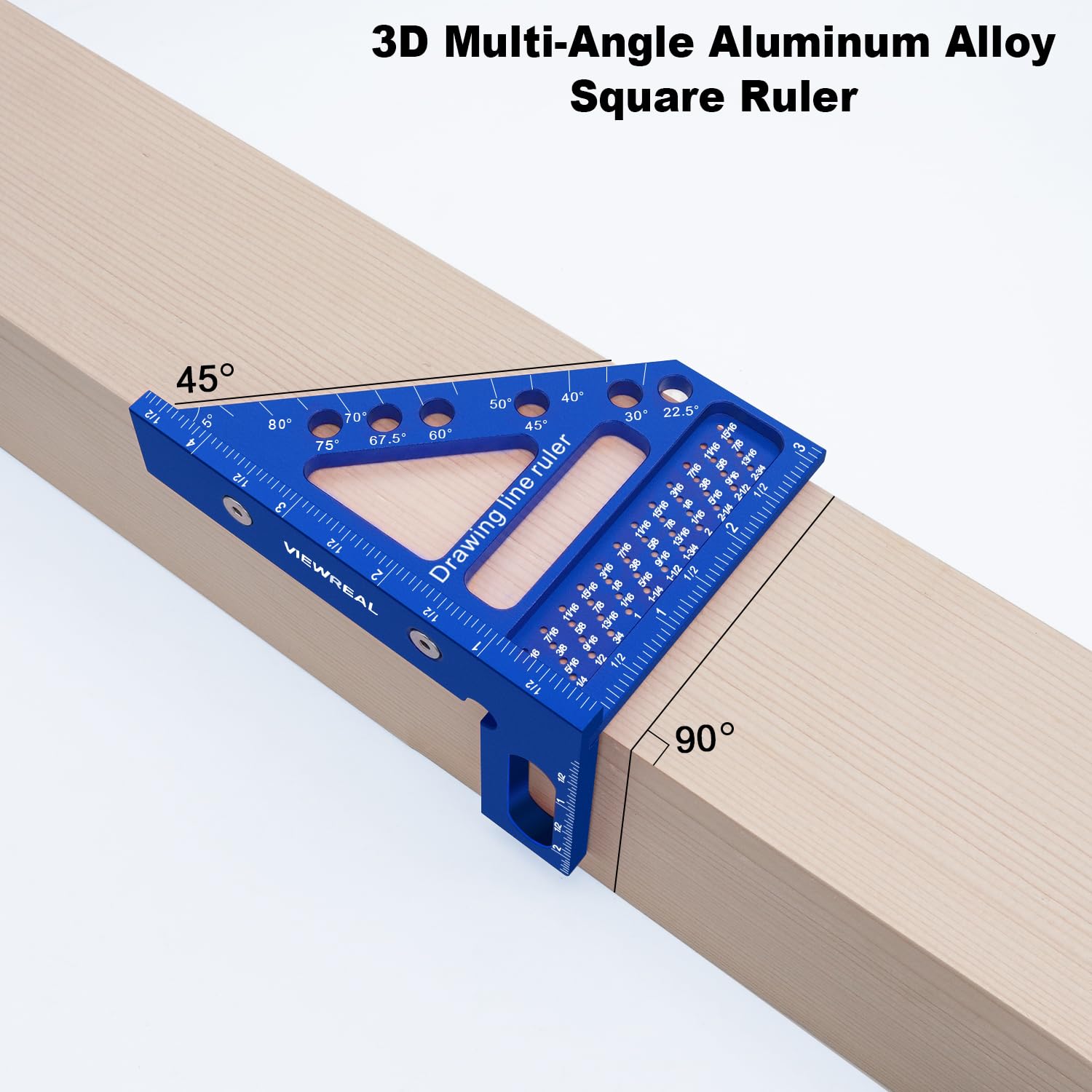 3D Woodworking Multi-Angle Square Ruler, Aluminum Alloy 45/90 Degree Miter High Precision Measuring Ruler for Engineer Carpenter (Blue), Carpentry