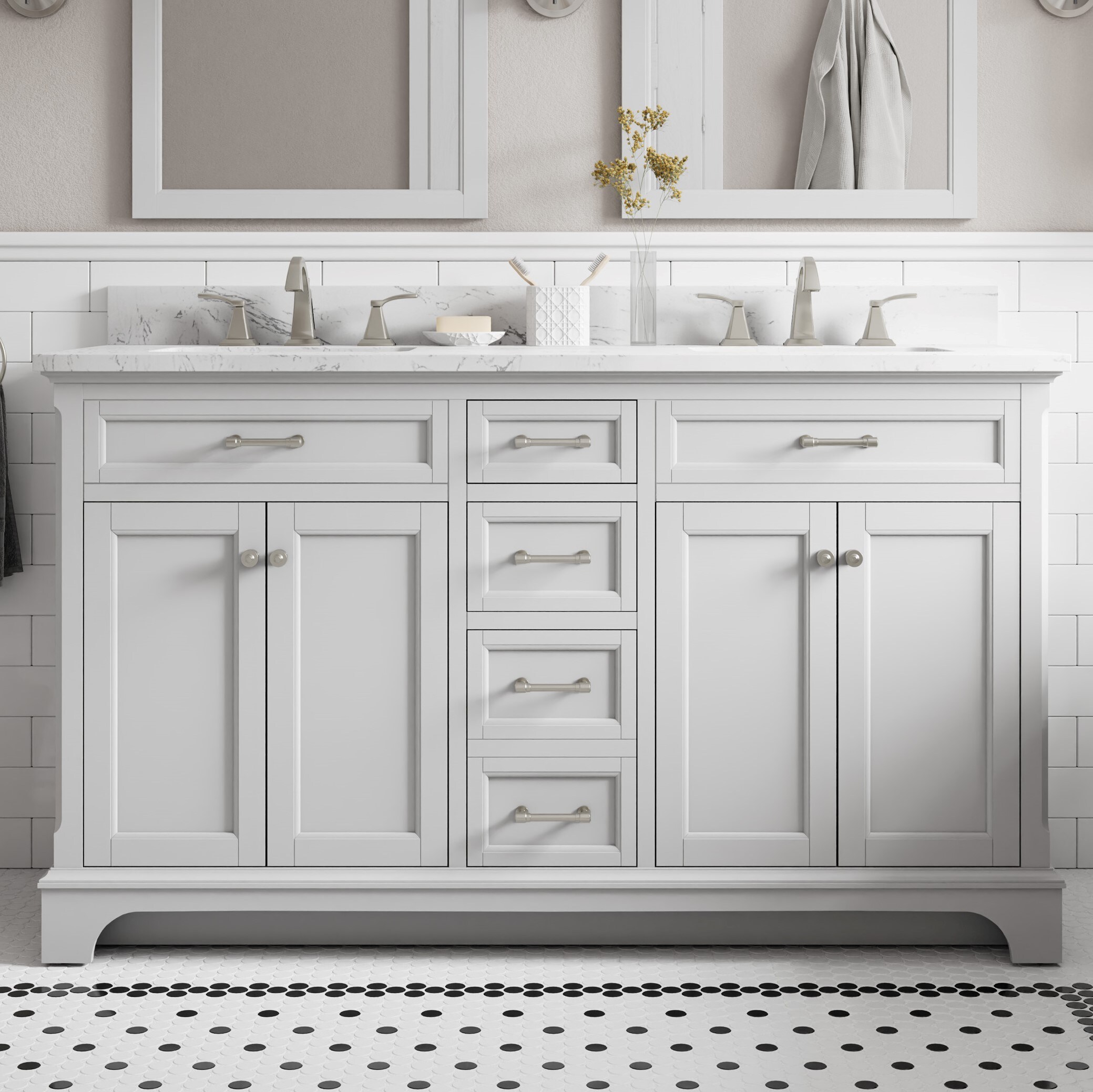 Roveland 60-in Light Gray Undermount Double Sink Bathroom Vanity with Carrara Engineered Marble Top | - allen + roth 2026VA-60-242-925