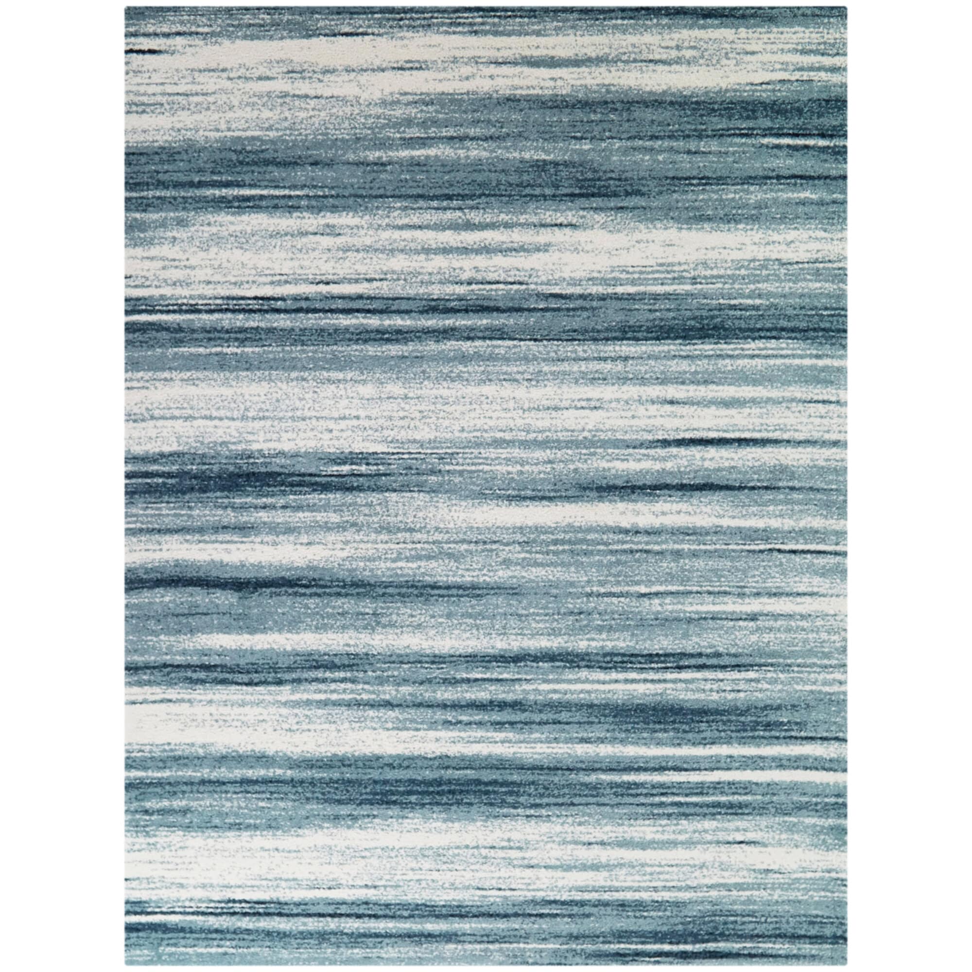 Yelena Blue and White Synthetic Non-slip Rectangular Area Rug