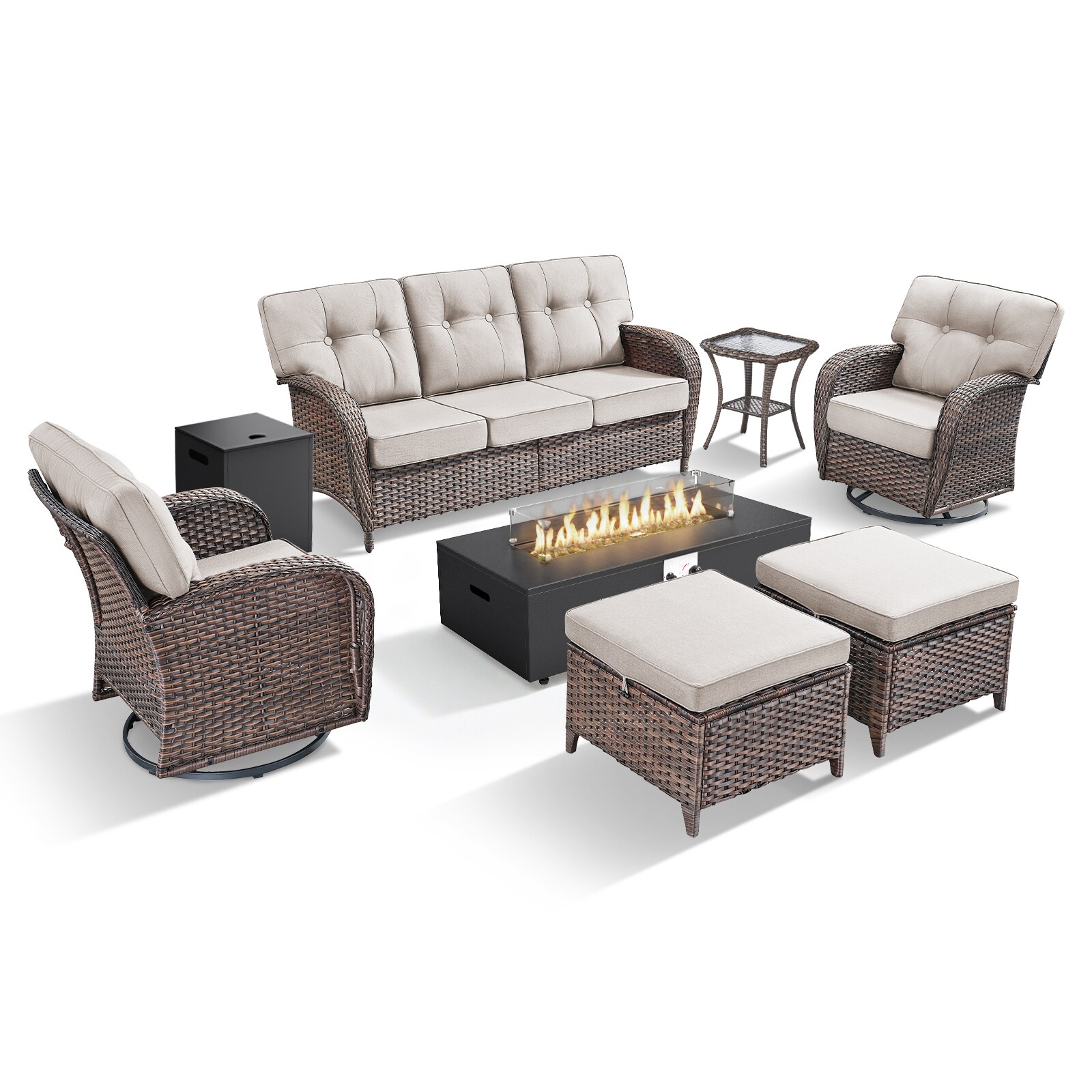 Rilyson 7 -Piece Wicker Patio Conversation Set with Beige Cushions Included