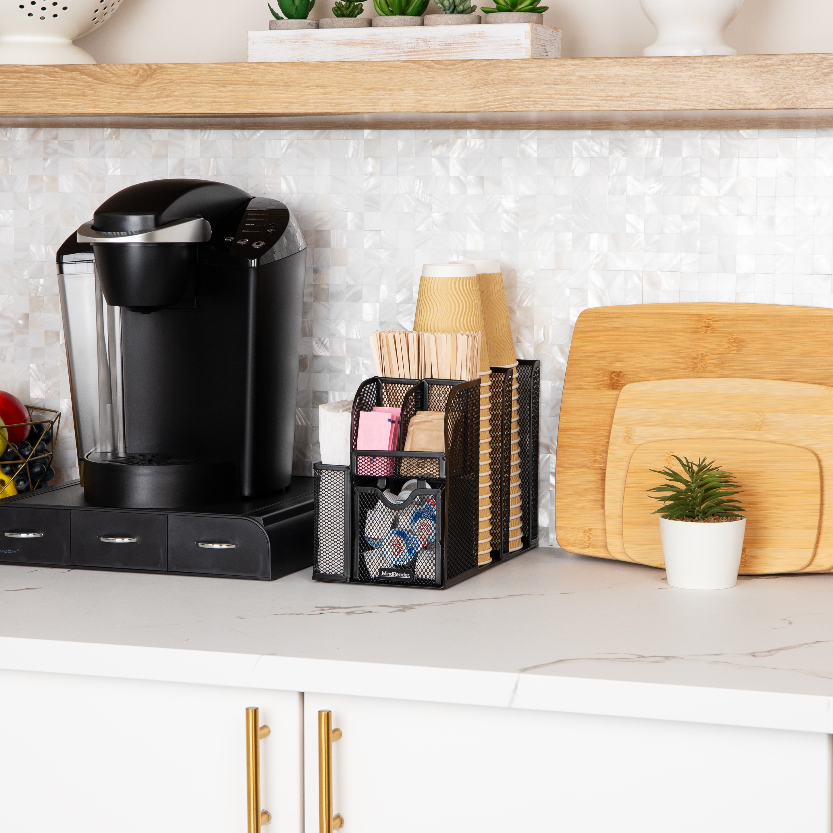 Black Metal 11-Compartment Coffee and Condiment Organizer