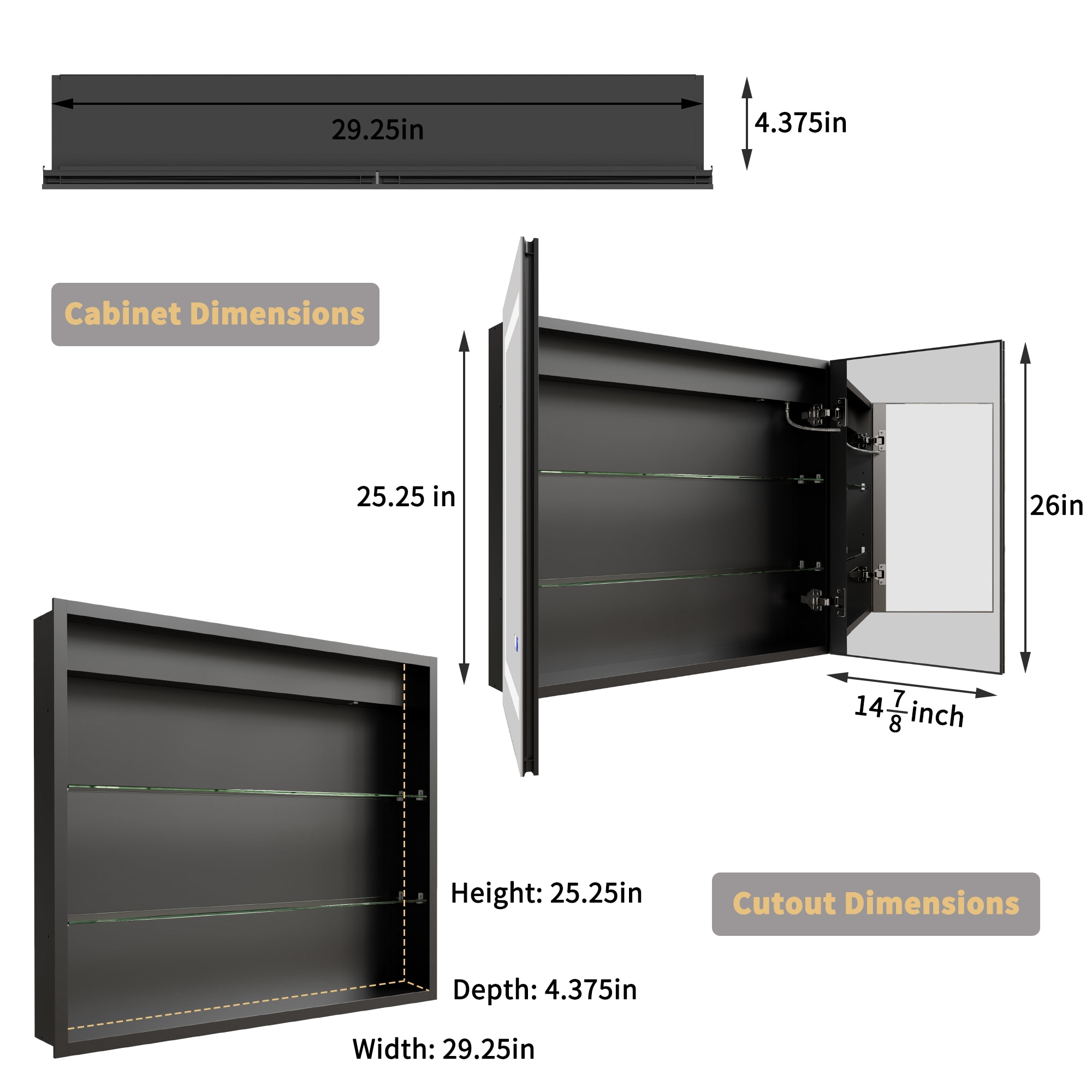 ExBrite EXMC3032V13DB Bathroom-Medicine-Cabinets - View #2