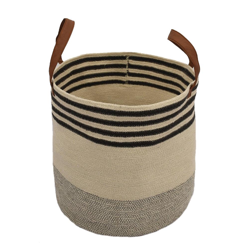 Storage Basket Woven Cotton Jute Black Natural Various Sizes 